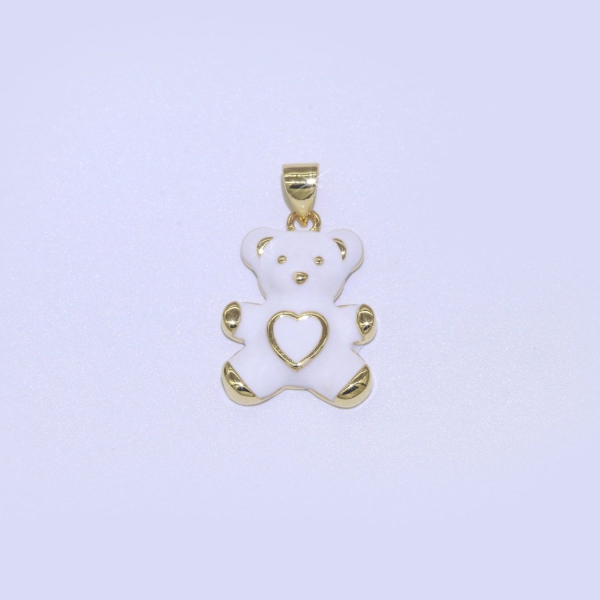 14K Gold Filled Black, Blue, Navy, Orange, Pink, Purple, Red, Teal, White, Yellow Teddy Bear Heart Enamel Pendant | AA765 - AA774 - DLUXCA