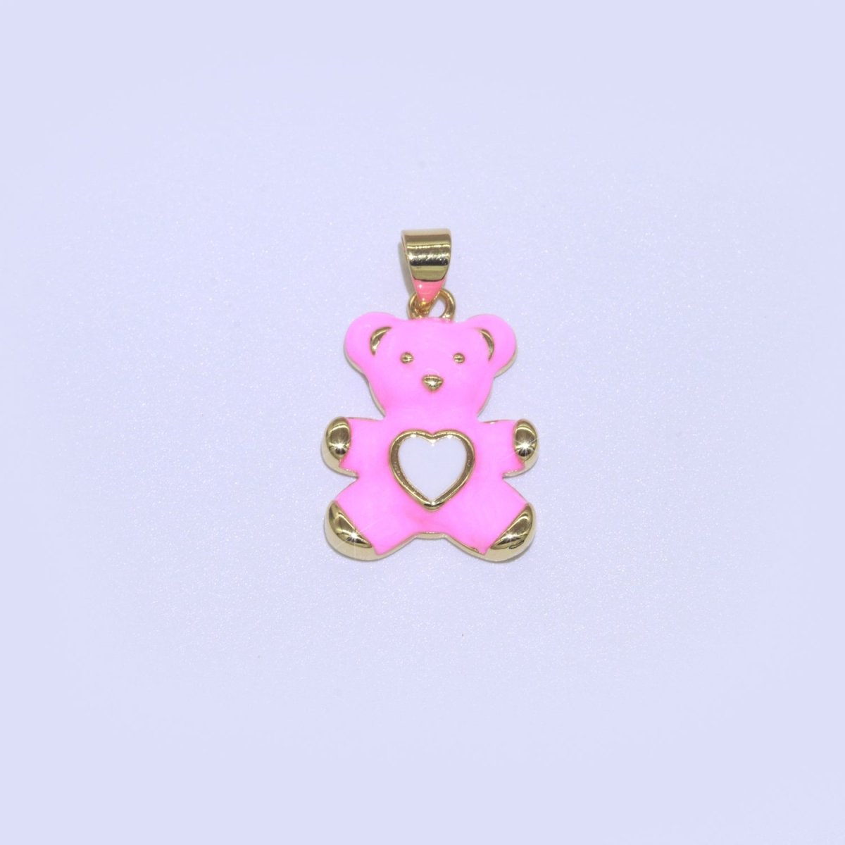 14K Gold Filled Black, Blue, Navy, Orange, Pink, Purple, Red, Teal, White, Yellow Teddy Bear Heart Enamel Pendant | AA765 - AA774 - DLUXCA