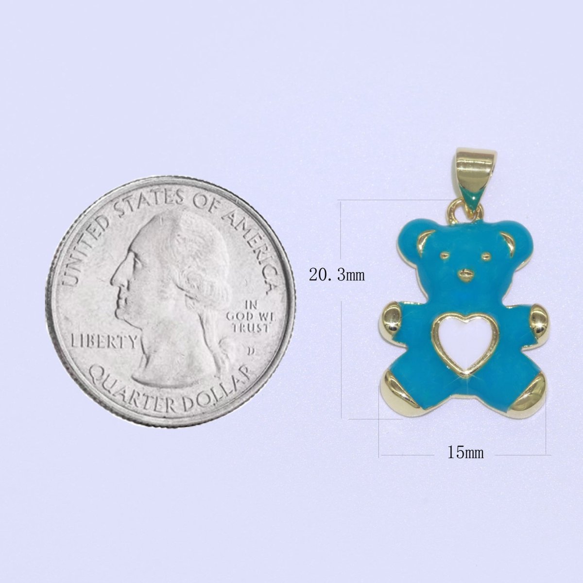 14K Gold Filled Black, Blue, Navy, Orange, Pink, Purple, Red, Teal, White, Yellow Teddy Bear Heart Enamel Pendant | AA765 - AA774 - DLUXCA