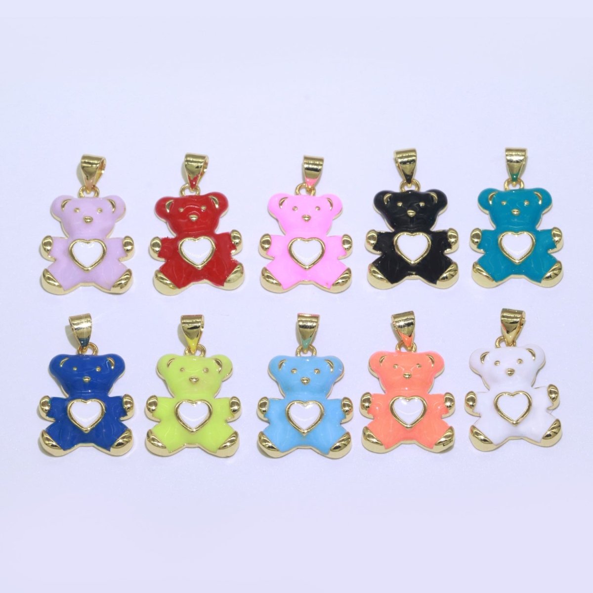 14K Gold Filled Black, Blue, Navy, Orange, Pink, Purple, Red, Teal, White, Yellow Teddy Bear Heart Enamel Pendant | AA765 - AA774 - DLUXCA