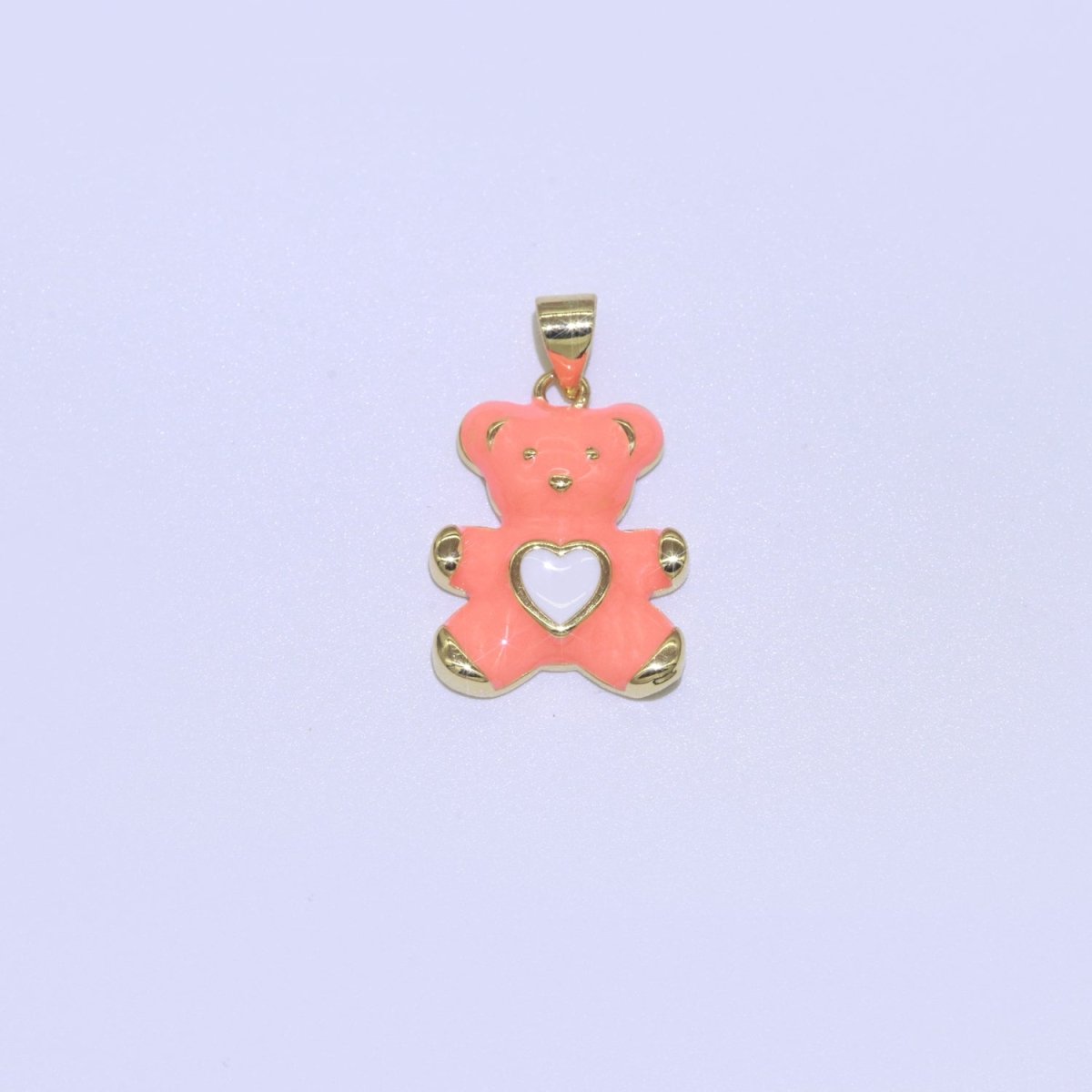 14K Gold Filled Black, Blue, Navy, Orange, Pink, Purple, Red, Teal, White, Yellow Teddy Bear Heart Enamel Pendant | AA765 - AA774 - DLUXCA
