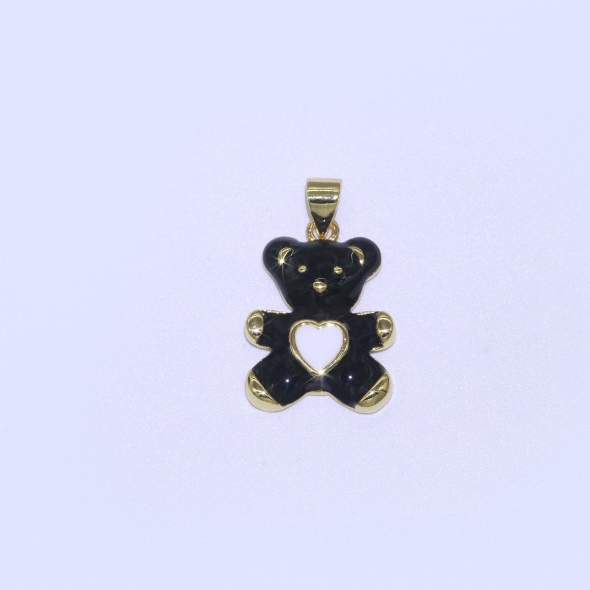 14K Gold Filled Black, Blue, Navy, Orange, Pink, Purple, Red, Teal, White, Yellow Teddy Bear Heart Enamel Pendant | AA765 - AA774 - DLUXCA