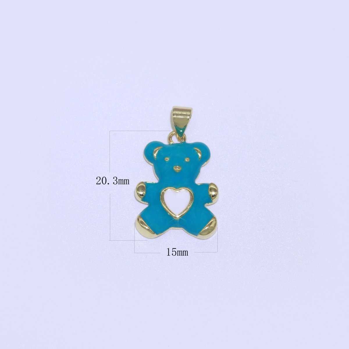 14K Gold Filled Black, Blue, Navy, Orange, Pink, Purple, Red, Teal, White, Yellow Teddy Bear Heart Enamel Pendant | AA765 - AA774 - DLUXCA