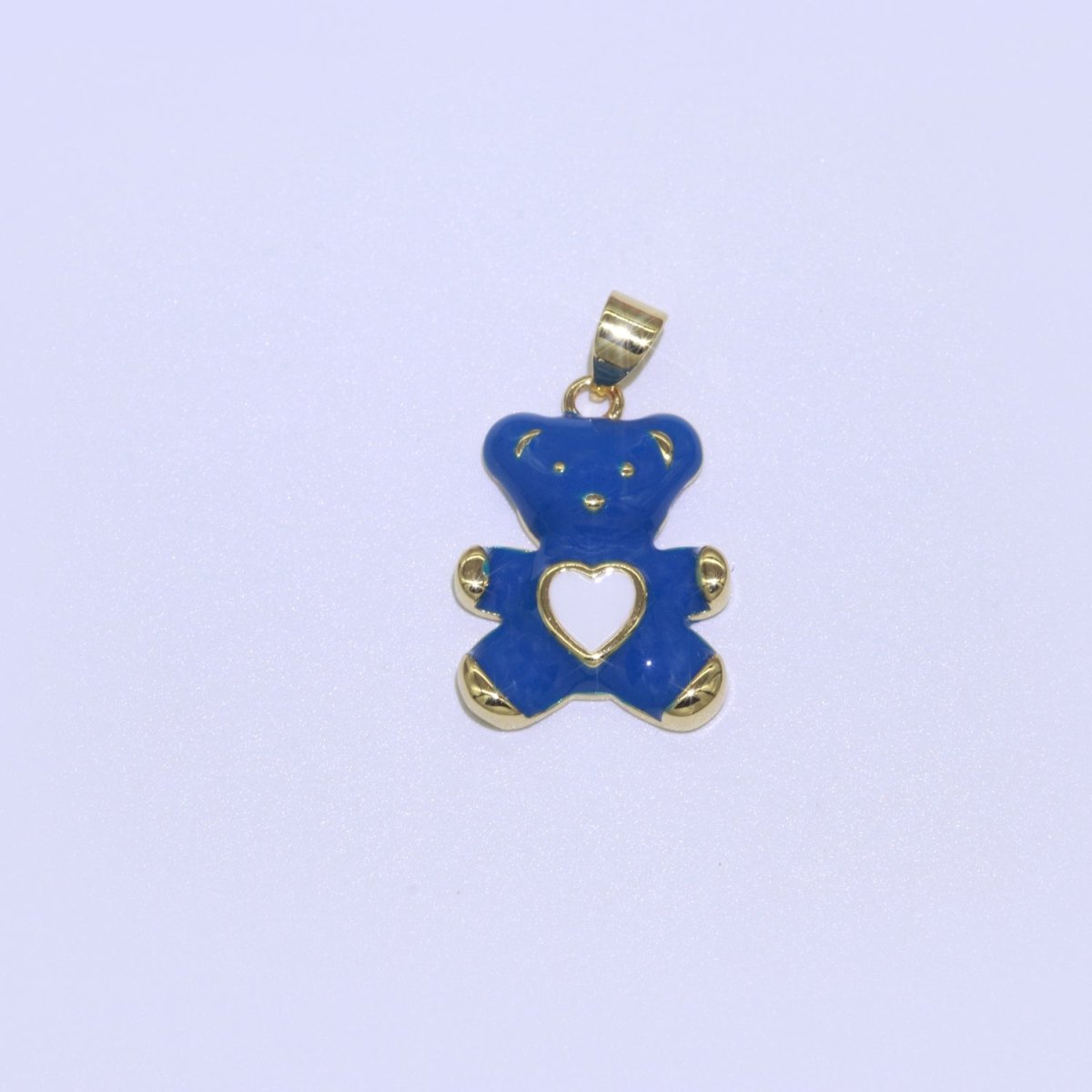 14K Gold Filled Black, Blue, Navy, Orange, Pink, Purple, Red, Teal, White, Yellow Teddy Bear Heart Enamel Pendant | AA765 - AA774 - DLUXCA