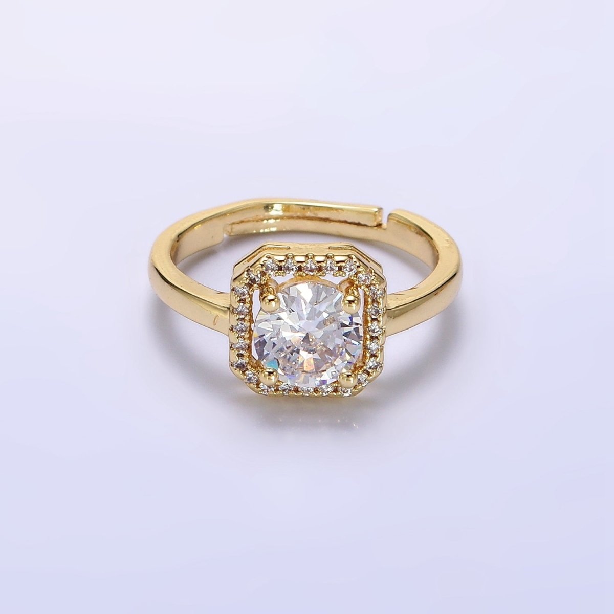 14K Gold Filled Black, Clear, Red CZ Micro Paved Octagonal Solitaire Adjustable Ring | O-601 O-602 O-641 - DLUXCA