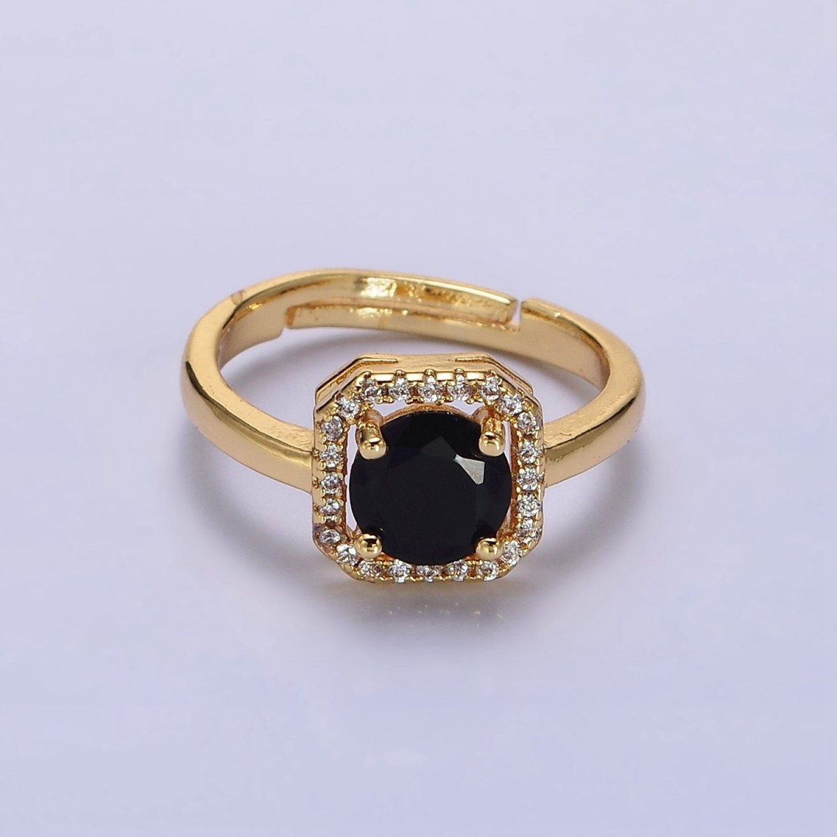 14K Gold Filled Black, Clear, Red CZ Micro Paved Octagonal Solitaire Adjustable Ring | O-601 O-602 O-641 - DLUXCA