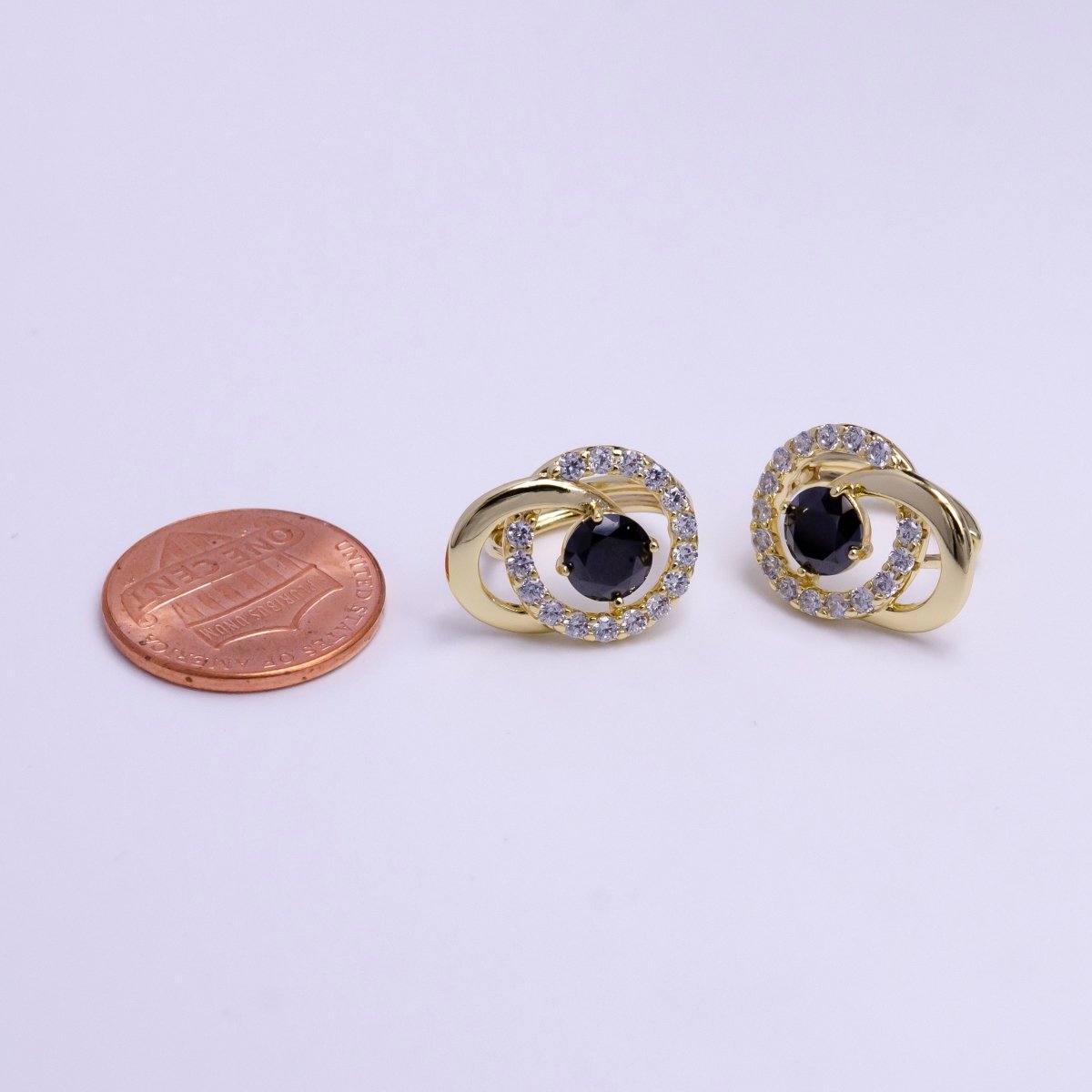14K Gold Filled Black CZ Geometric Circular Round Micro Paved Huggie Earrings | Y-894 - DLUXCA