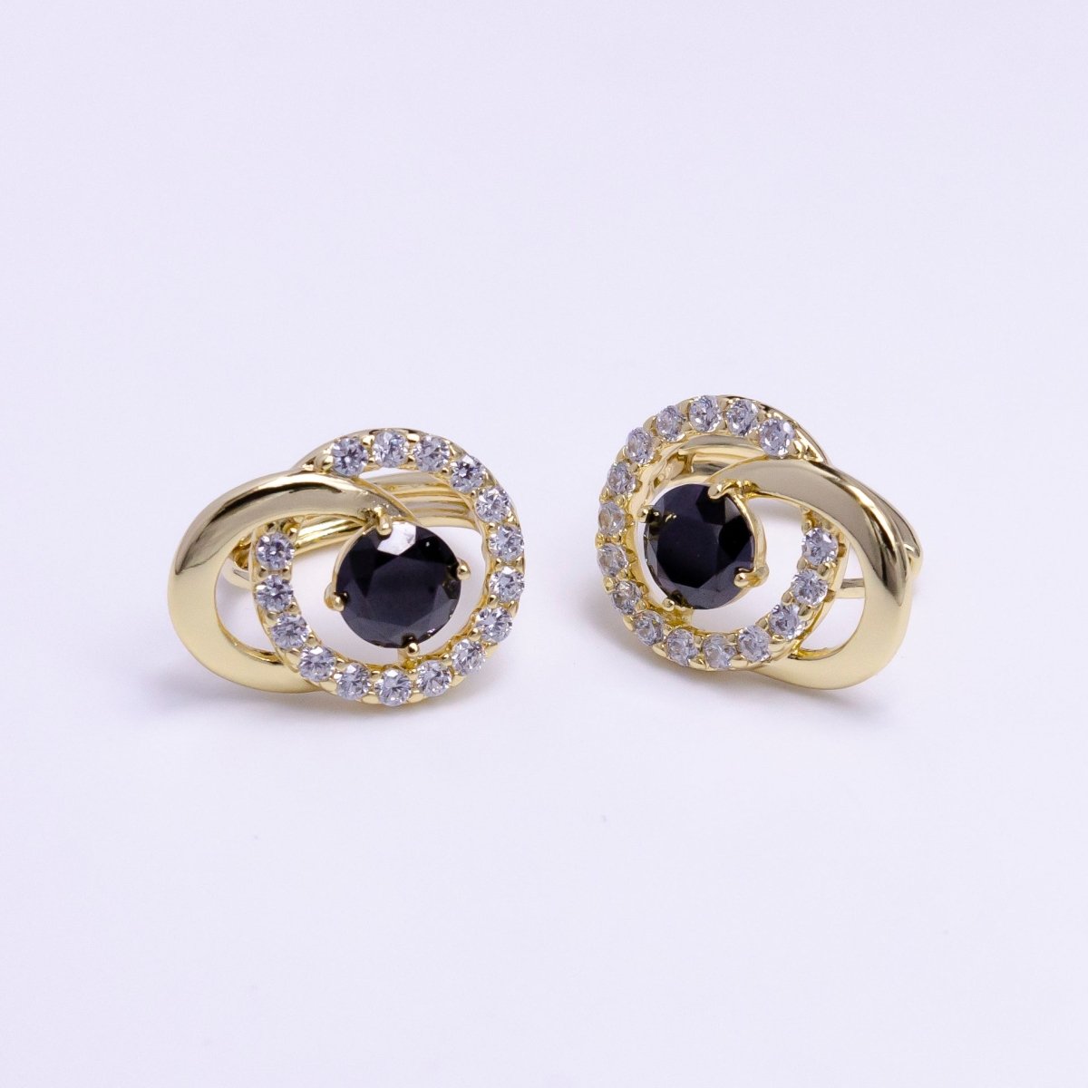 14K Gold Filled Black CZ Geometric Circular Round Micro Paved Huggie Earrings | Y-894 - DLUXCA