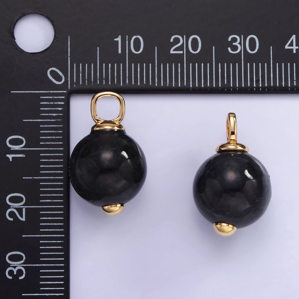14K Gold Filled Black Onyx Gemstone Round Drop Pendant | AH140 - DLUXCA