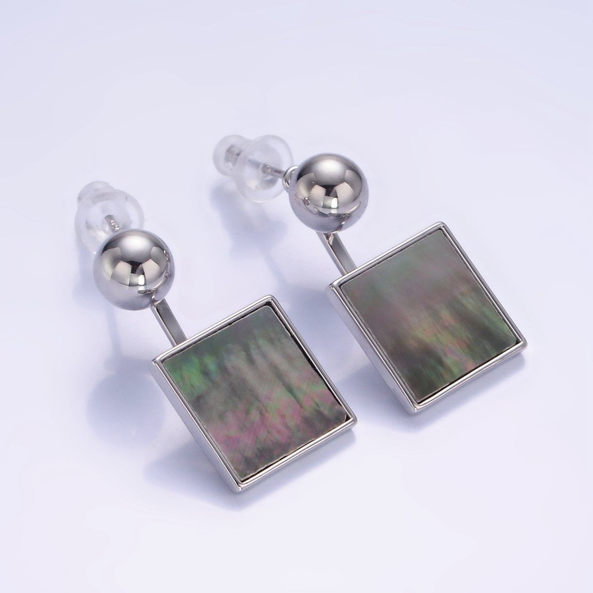 14K Gold Filled Black Shell Pearl Square Drop Round Stud Earrings in Gold & Silver | AE490 AE491 - DLUXCA