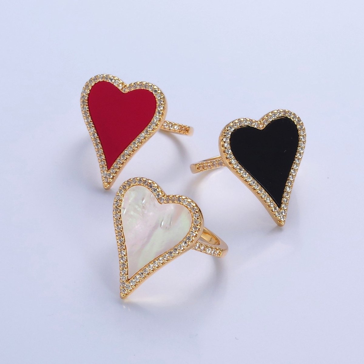14K Gold Filled Black White Heart Ring, Dainty Gold Love Ring, Waterproof Friendship Ring, Pearl Heart Ring O-2198 O-2199 O-2200 - DLUXCA