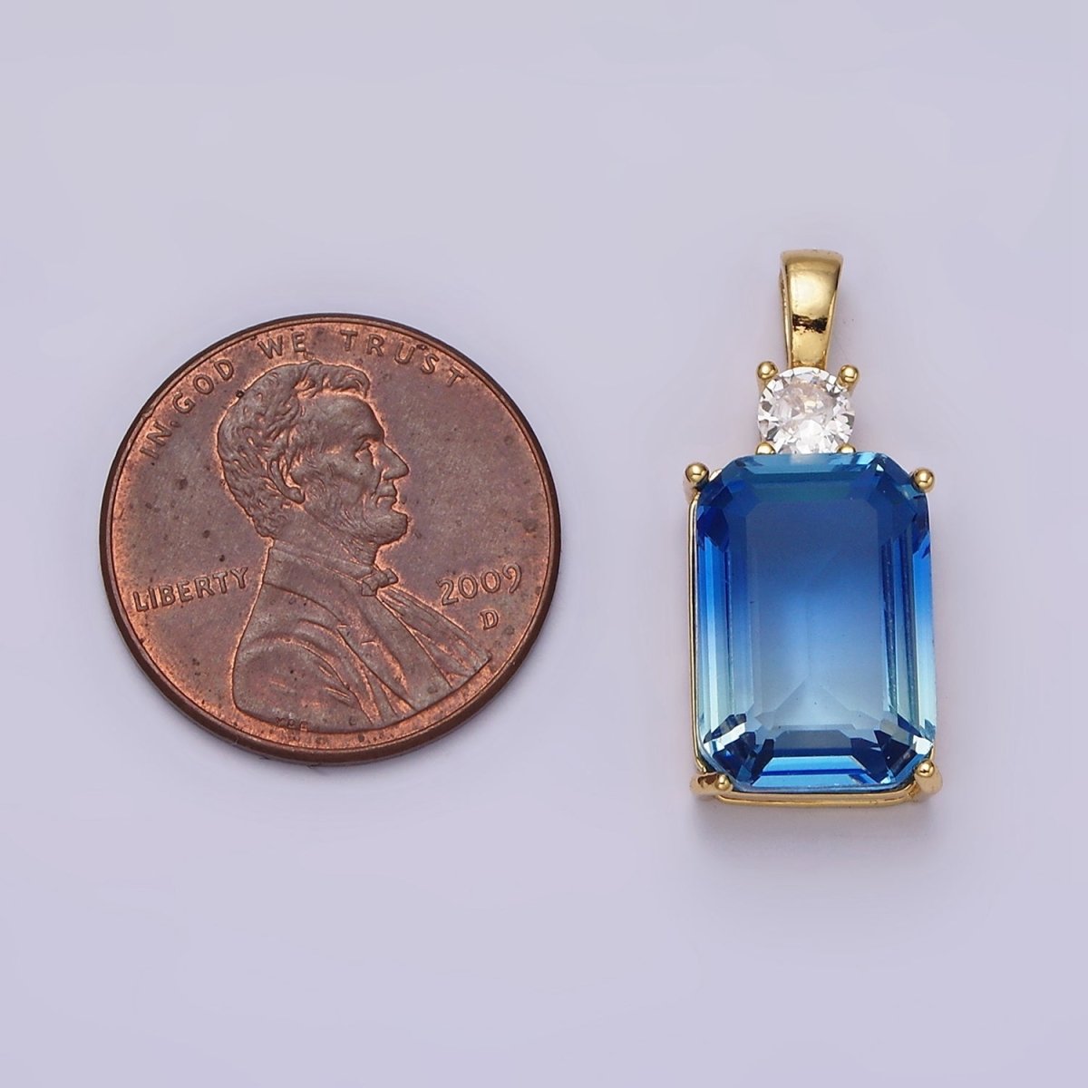 14K Gold Filled Blue Aquamarine Baguette Round CZ Birth Month Personalized Pendant | AA548 - DLUXCA