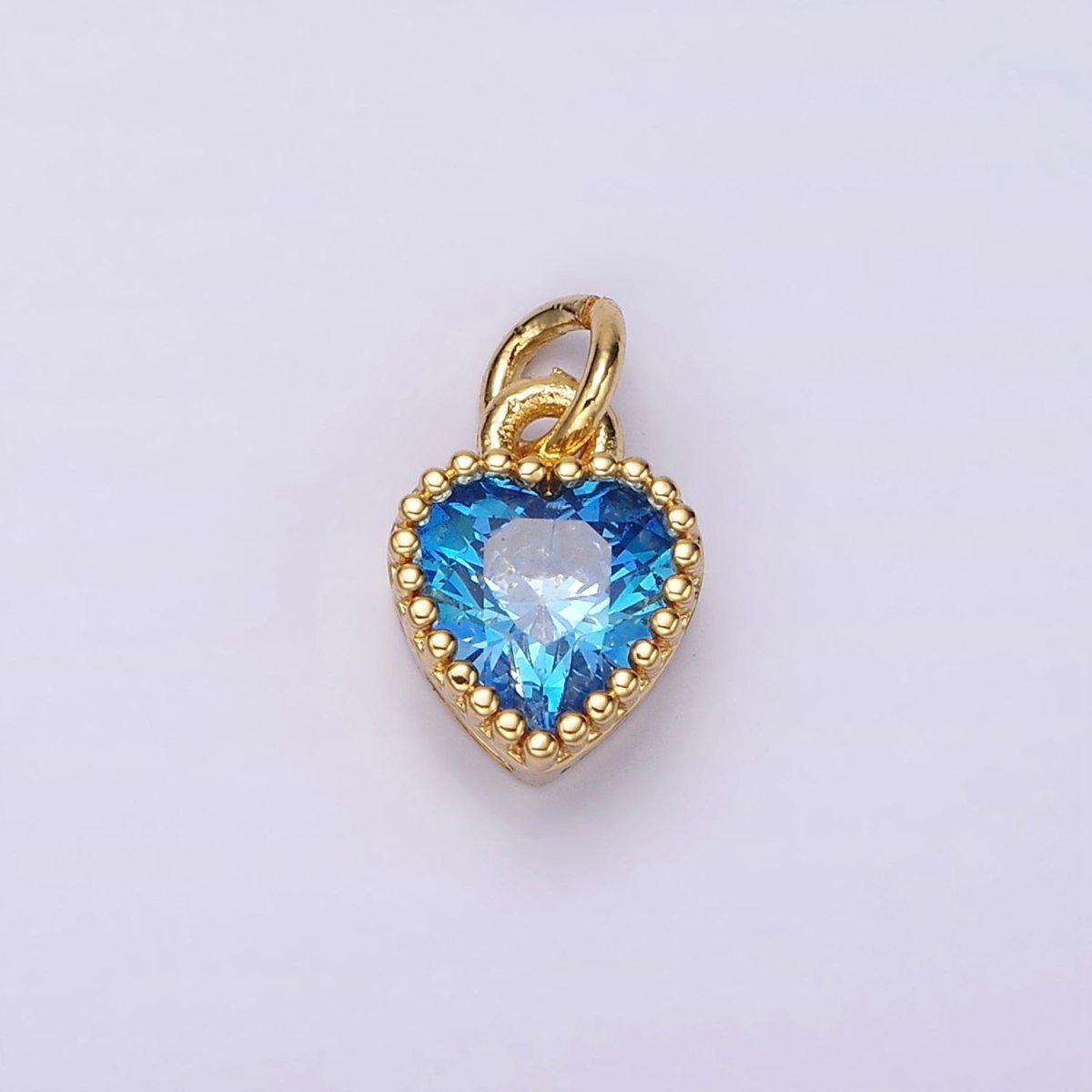 14K Gold Filled Blue, Baby Blue CZ Heart Dotted Bezel Add-On Charm | AC913 AC914 - DLUXCA