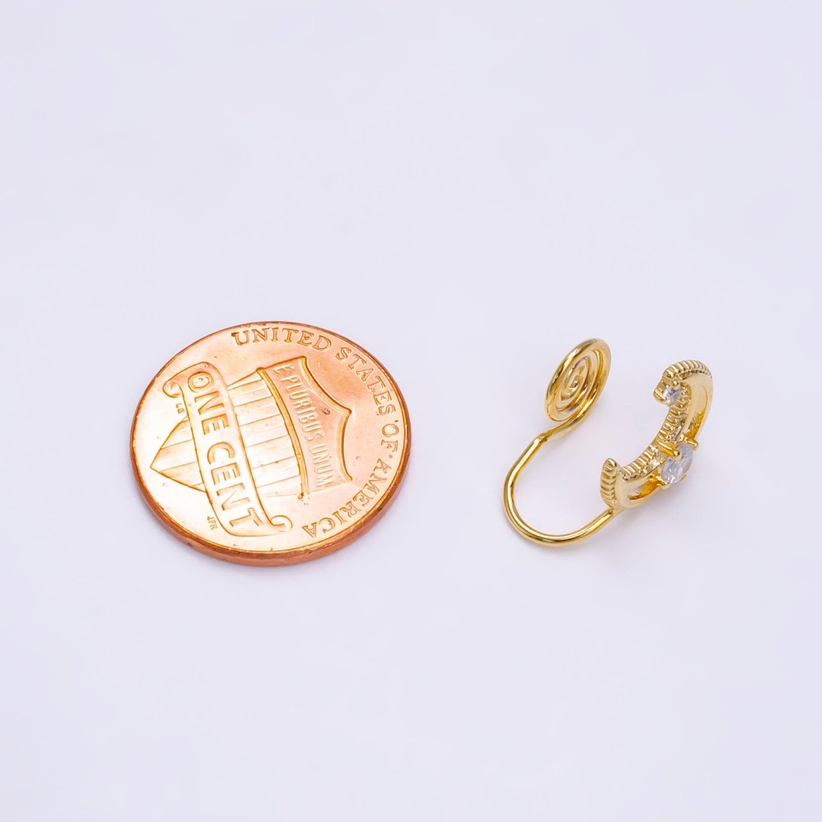 14K Gold Filled Blue, Clear CZ Open Celestial Crescent Moon Beaded Ear Cuff Earrings | AI111 AE112 - DLUXCA