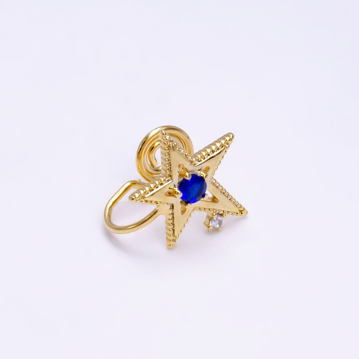 14K Gold Filled Blue, Clear, Green CZ Open Celestial Star Beaded Ear Cuff Earrings | AI113 - AI115 - DLUXCA