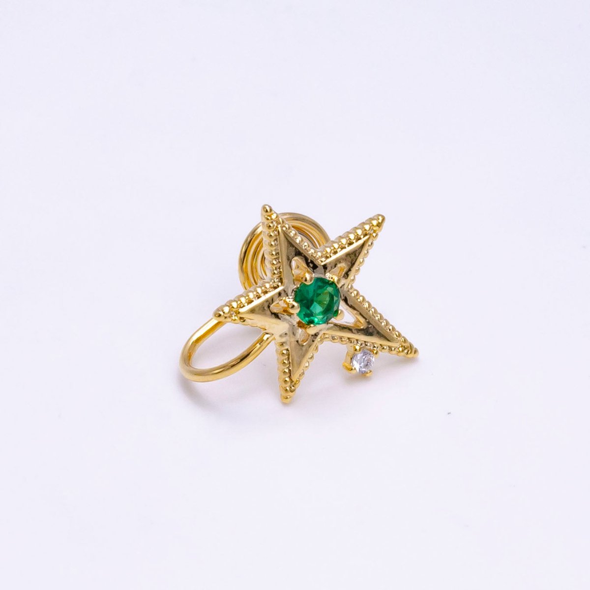 14K Gold Filled Blue, Clear, Green CZ Open Celestial Star Beaded Ear Cuff Earrings | AI113 - AI115 - DLUXCA