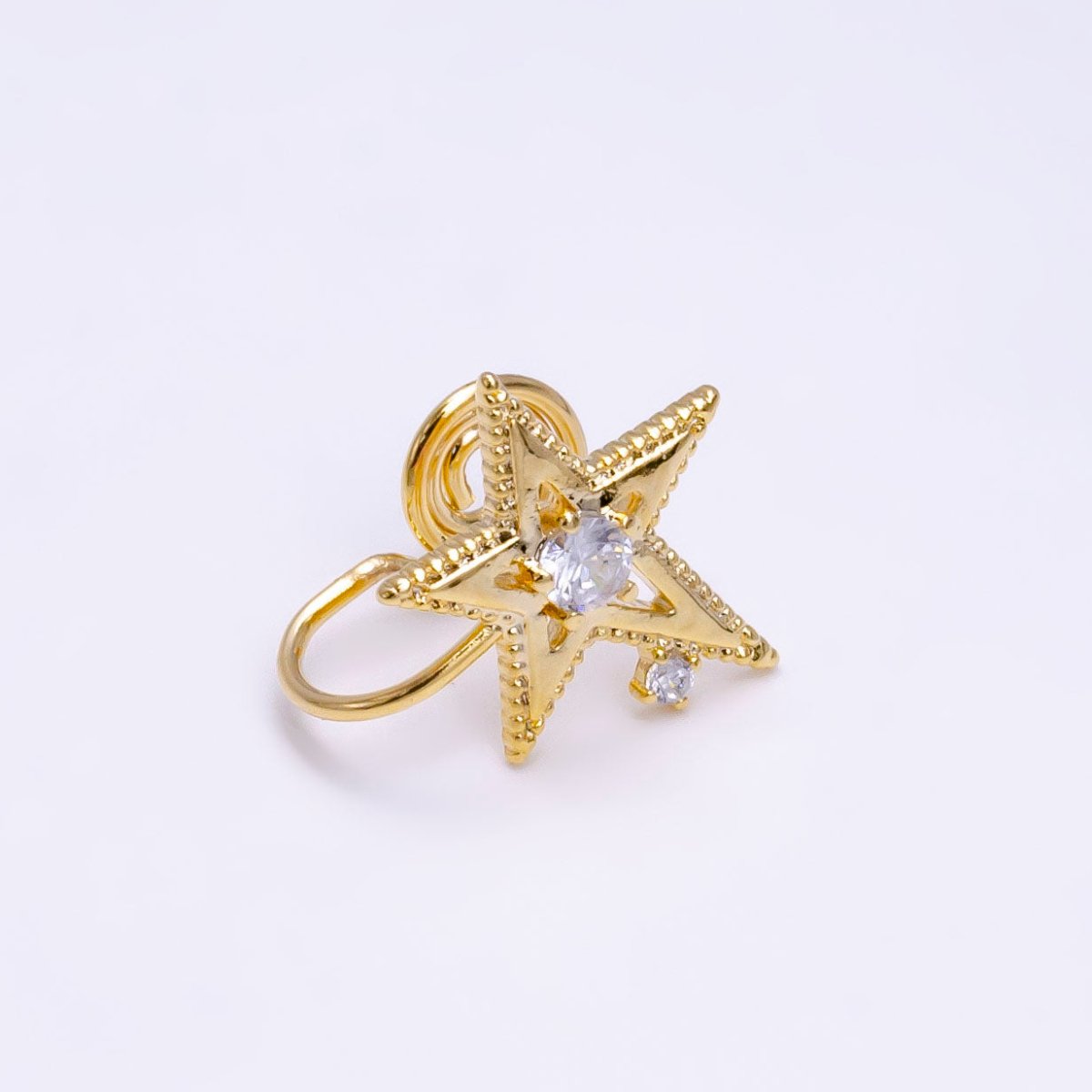 14K Gold Filled Blue, Clear, Green CZ Open Celestial Star Beaded Ear Cuff Earrings | AI113 - AI115 - DLUXCA