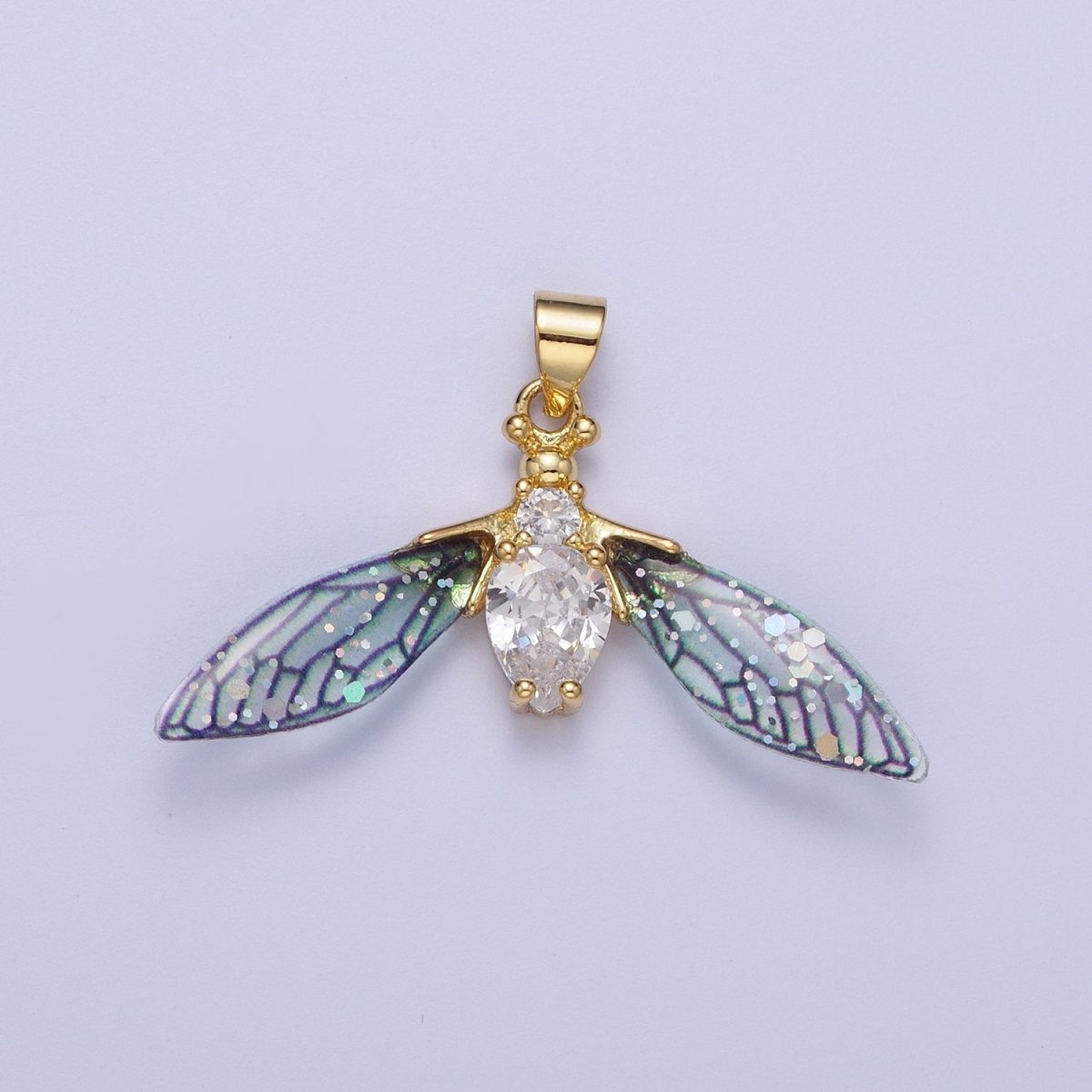 14K Gold Filled Blue / Fuchsia Fairy Wasps Cubic Zirconia Insect Pendant For Jewelry Making H-512 H-520 - DLUXCA