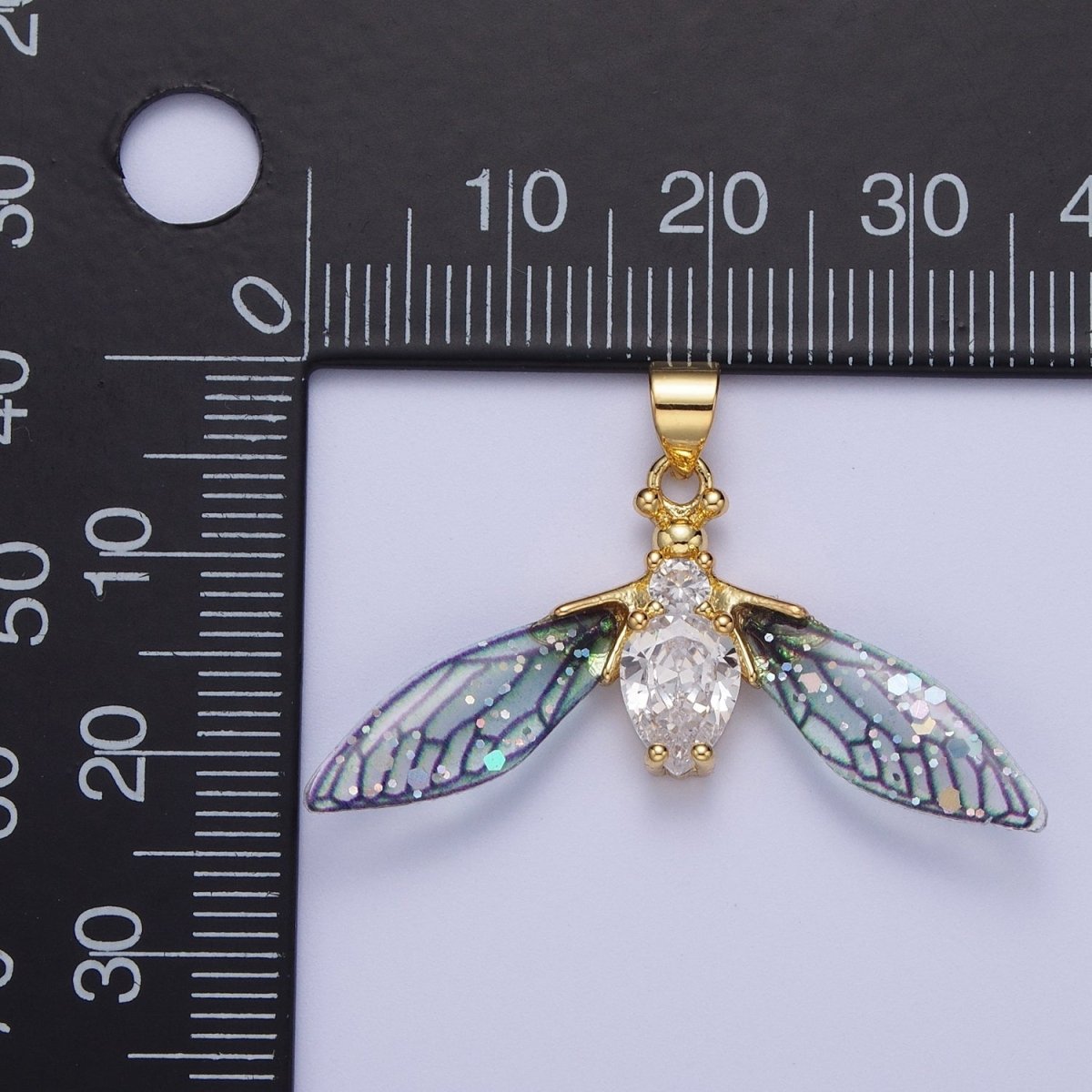 14K Gold Filled Blue / Fuchsia Fairy Wasps Cubic Zirconia Insect Pendant For Jewelry Making H-512 H-520 - DLUXCA
