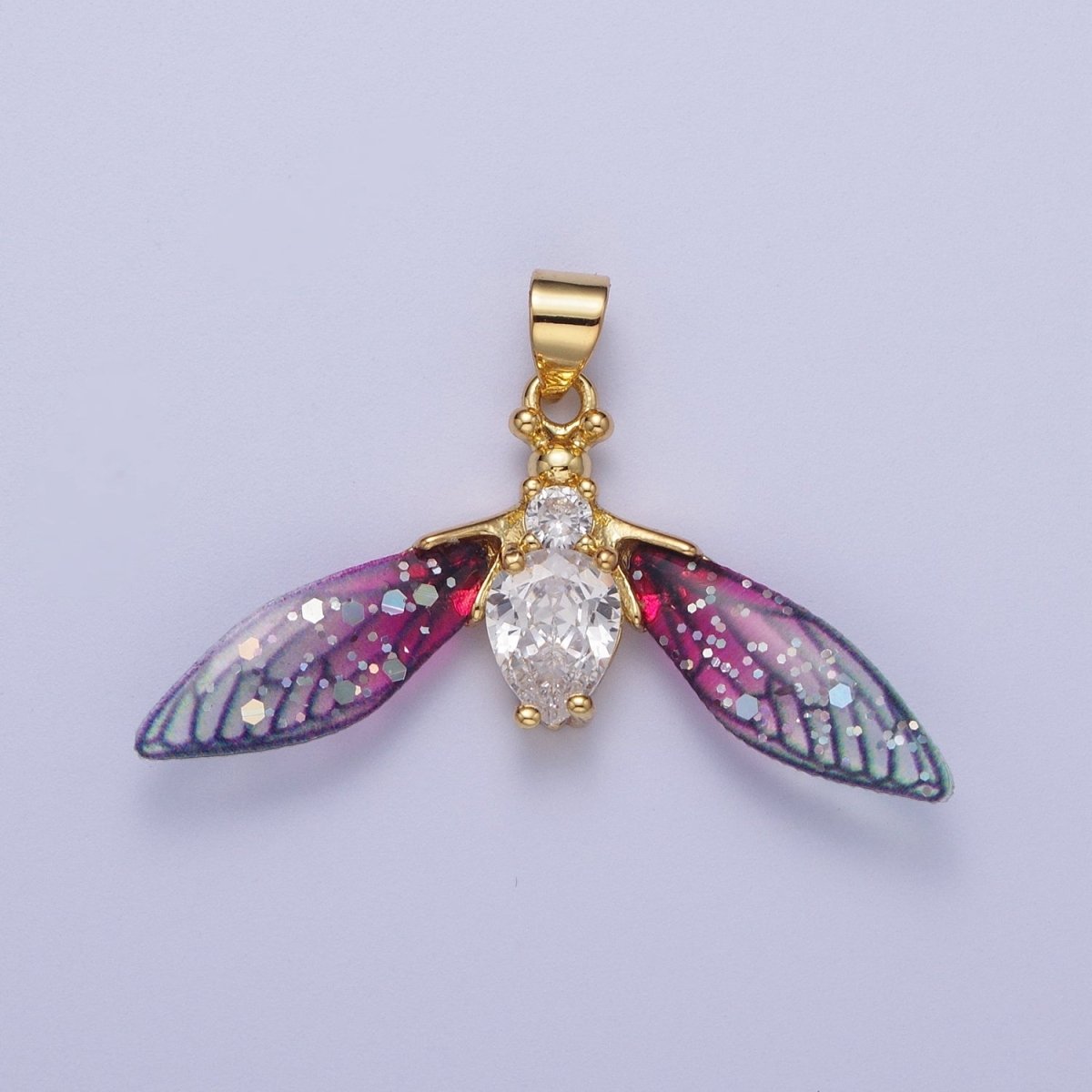 14K Gold Filled Blue / Fuchsia Fairy Wasps Cubic Zirconia Insect Pendant For Jewelry Making H-512 H-520 - DLUXCA