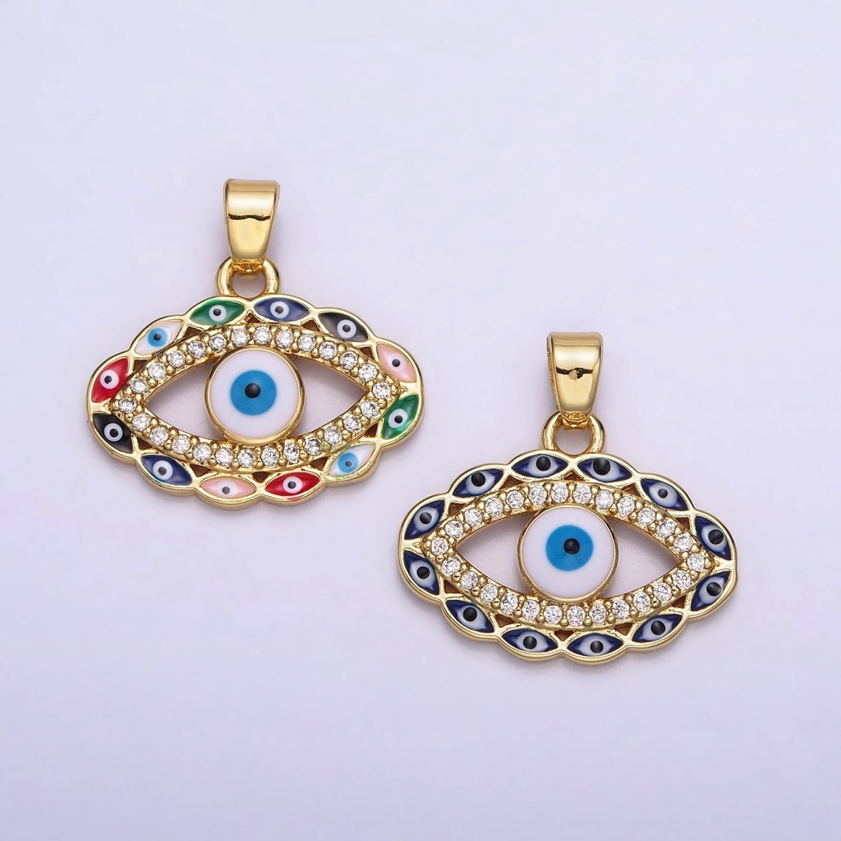 14K Gold Filled Blue, Multicolor Evil Eye Open Micro Paved CZ Pendant | N1313 - DLUXCA