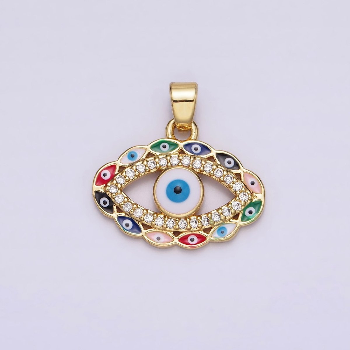 14K Gold Filled Blue, Multicolor Evil Eye Open Micro Paved CZ Pendant | N1313 - DLUXCA