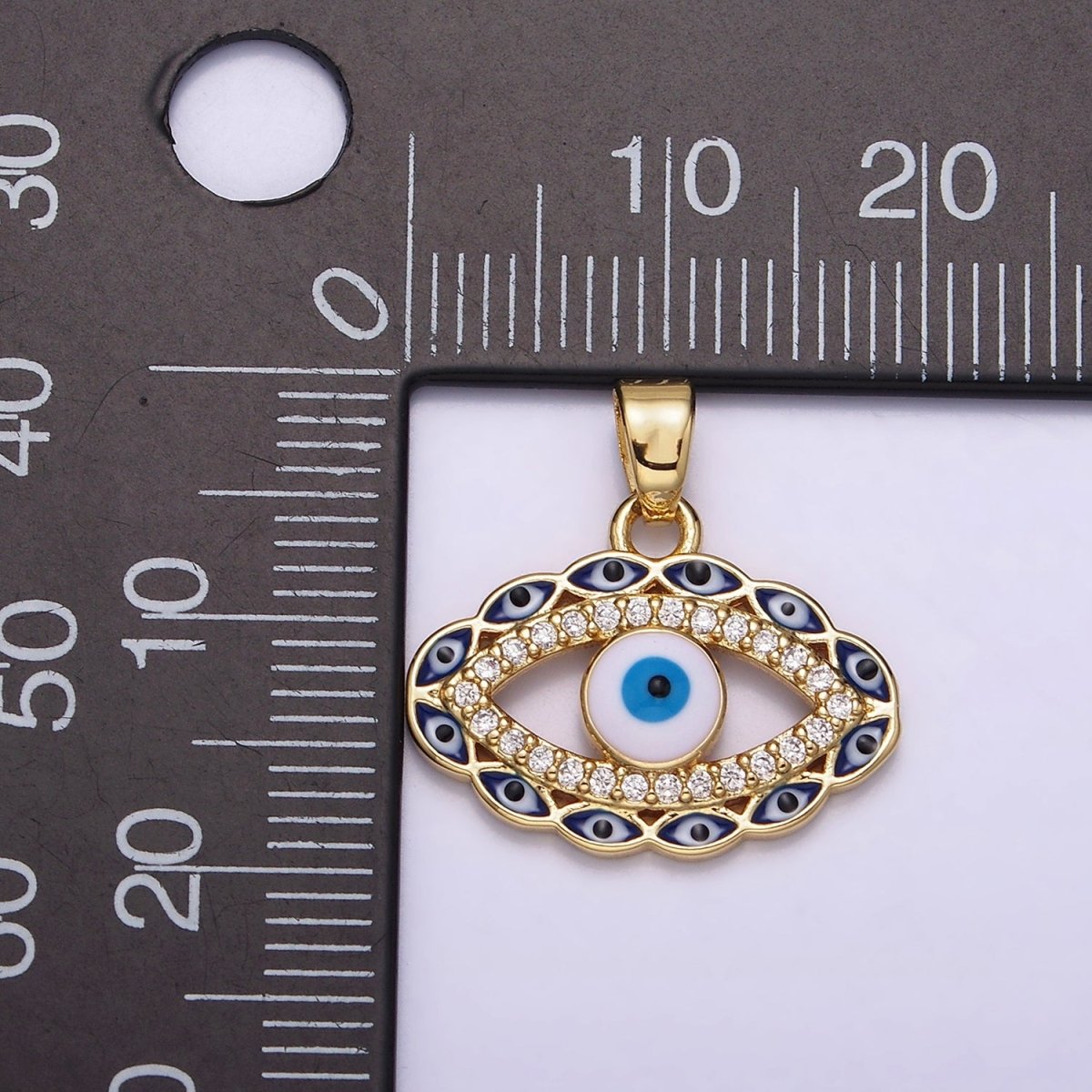 14K Gold Filled Blue, Multicolor Evil Eye Open Micro Paved CZ Pendant | N1313 - DLUXCA