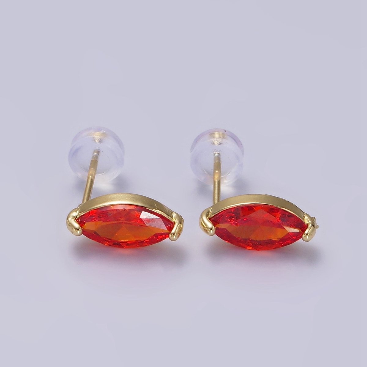 14K Gold Filled Blue, Purple, Olive, White, Green, Clear, Red, Fuchsia, Vermilion, Yellow Marquise Stud Earrings | AE695 - AE704 - DLUXCA