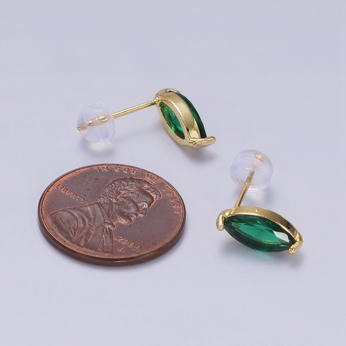 14K Gold Filled Blue, Purple, Olive, White, Green, Clear, Red, Fuchsia, Vermilion, Yellow Marquise Stud Earrings | AE695 - AE704 - DLUXCA