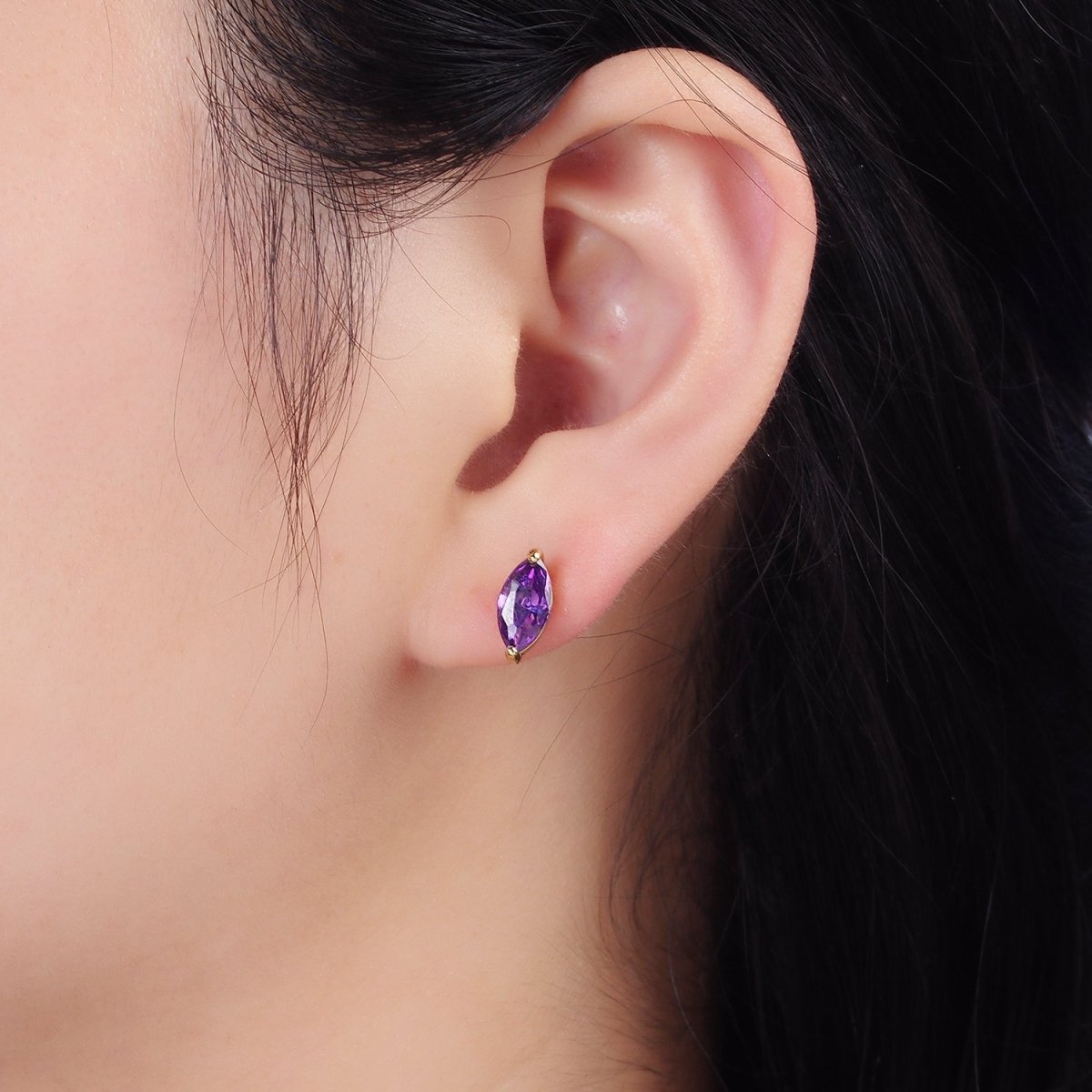 14K Gold Filled Blue, Purple, Olive, White, Green, Clear, Red, Fuchsia, Vermilion, Yellow Marquise Stud Earrings | AE695 - AE704 - DLUXCA