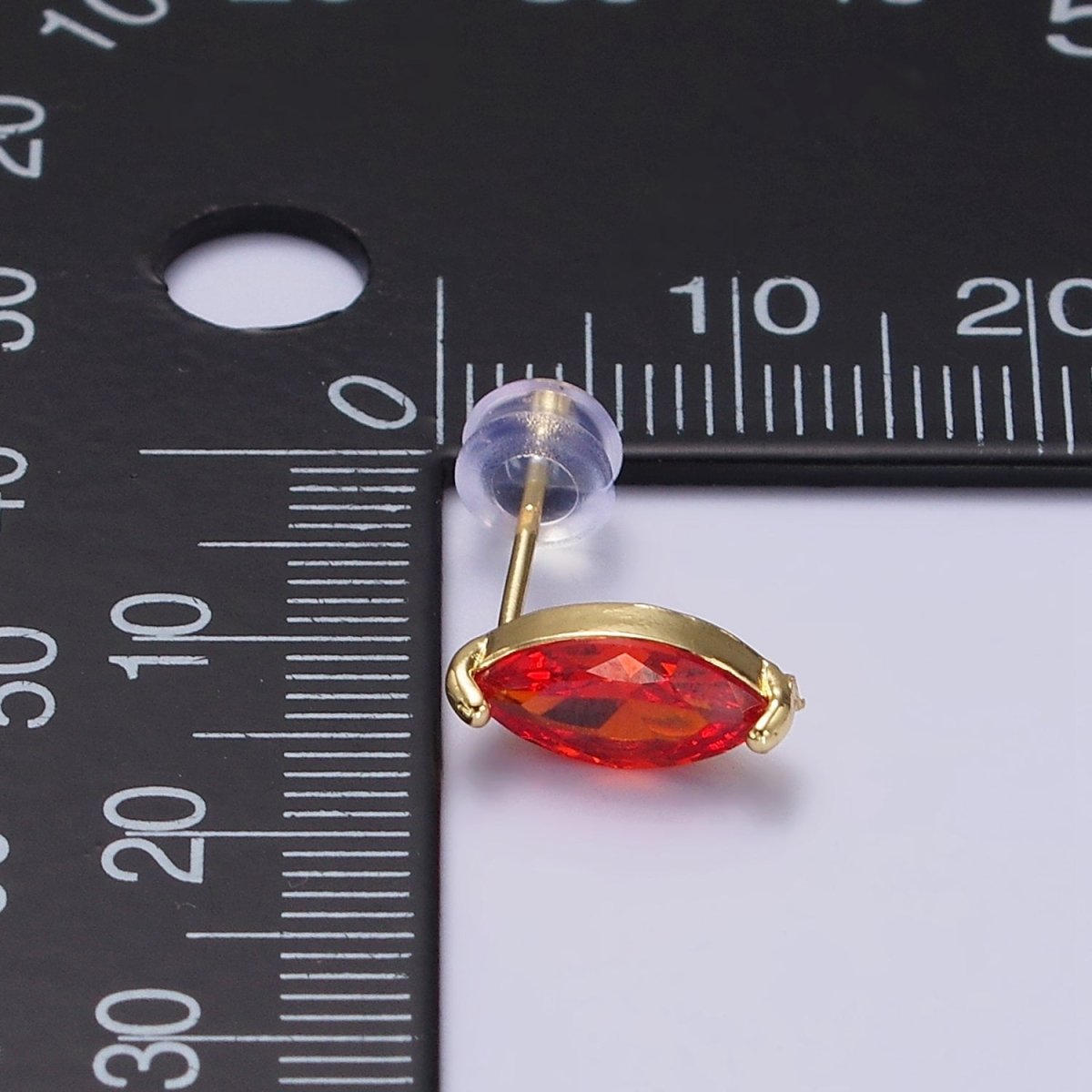 14K Gold Filled Blue, Purple, Olive, White, Green, Clear, Red, Fuchsia, Vermilion, Yellow Marquise Stud Earrings | AE695 - AE704 - DLUXCA