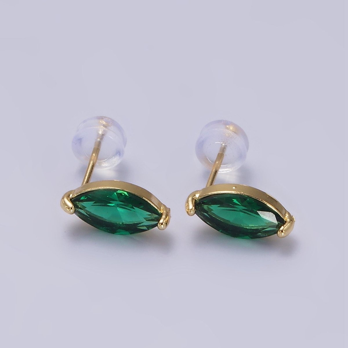 14K Gold Filled Blue, Purple, Olive, White, Green, Clear, Red, Fuchsia, Vermilion, Yellow Marquise Stud Earrings | AE695 - AE704 - DLUXCA