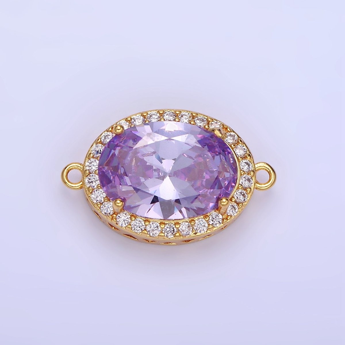 14K Gold Filled Blue, Purple, Pink, Red, Green, Orange, Blue, Olive Green CZ Micro Paved Oval Connector | G379 - G382 - DLUXCA