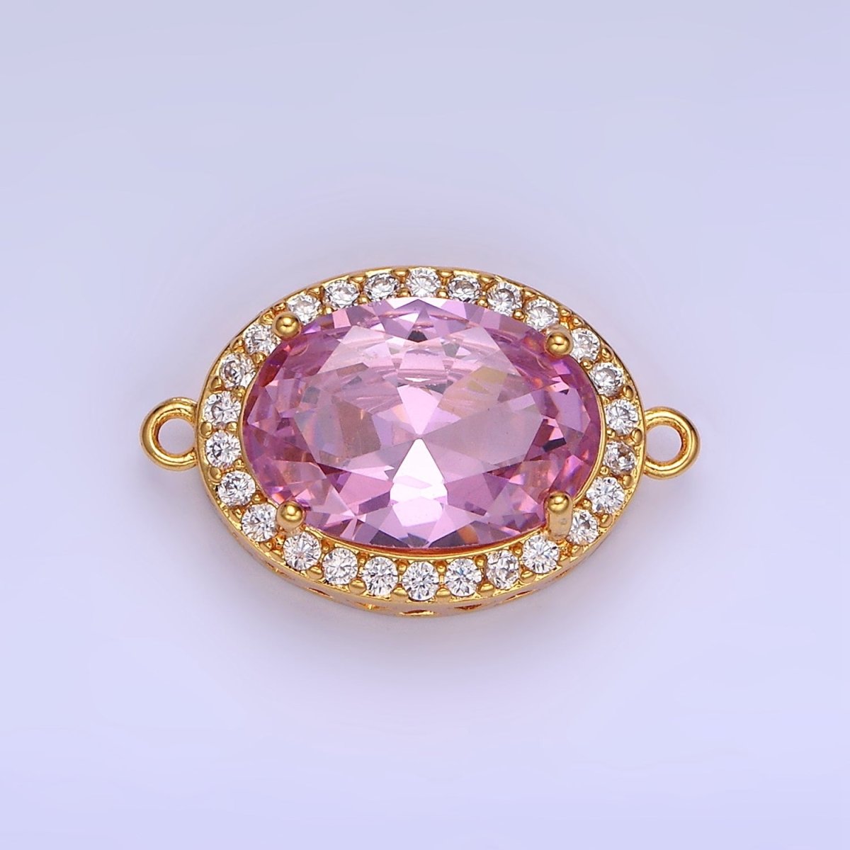 14K Gold Filled Blue, Purple, Pink, Red, Green, Orange, Blue, Olive Green CZ Micro Paved Oval Connector | G379 - G382 - DLUXCA