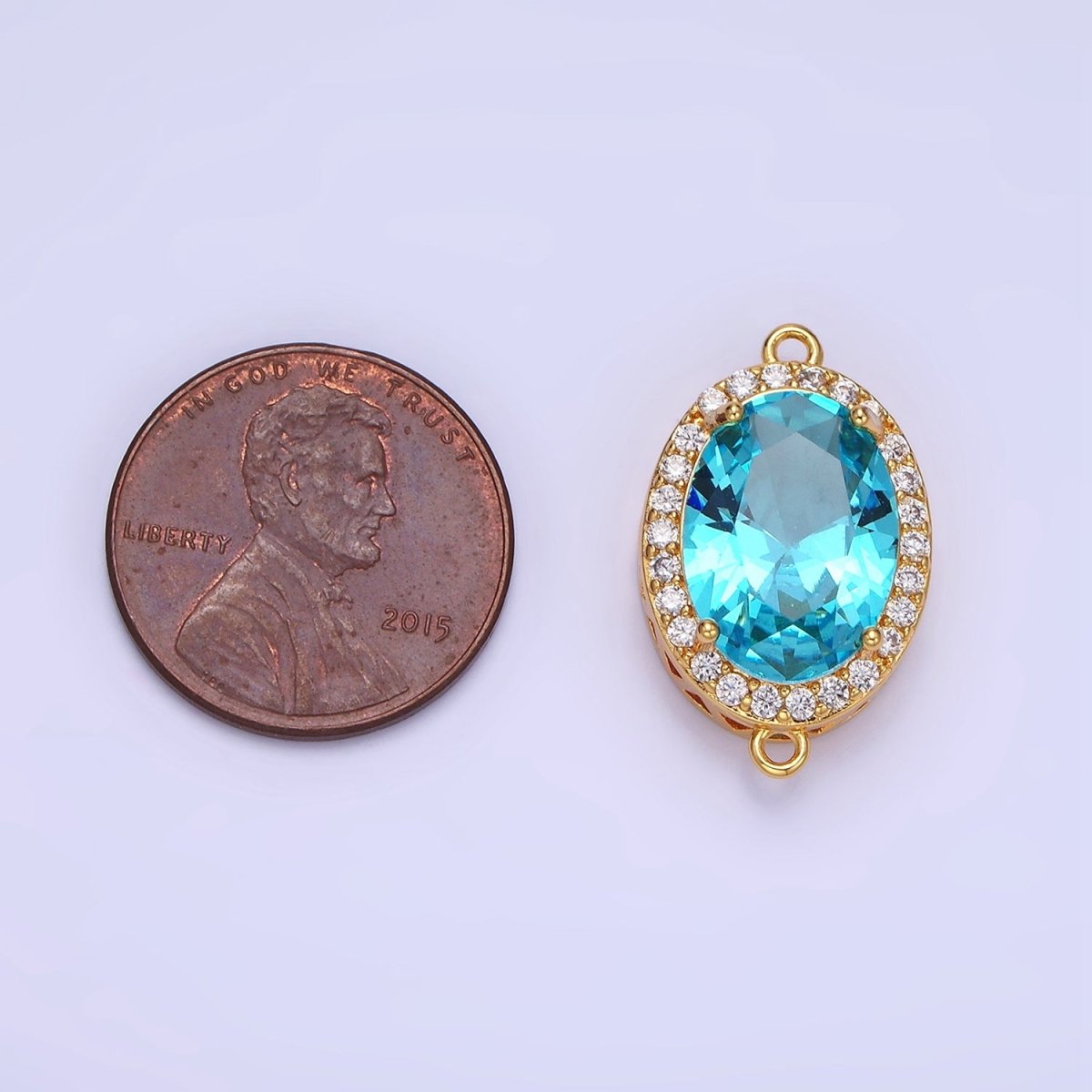 14K Gold Filled Blue, Purple, Pink, Red, Green, Orange, Blue, Olive Green CZ Micro Paved Oval Connector | G379 - G382 - DLUXCA