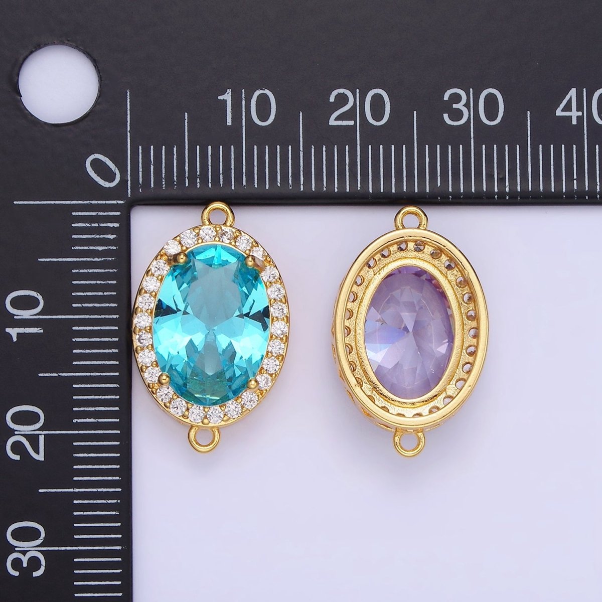 14K Gold Filled Blue, Purple, Pink, Red, Green, Orange, Blue, Olive Green CZ Micro Paved Oval Connector | G379 - G382 - DLUXCA