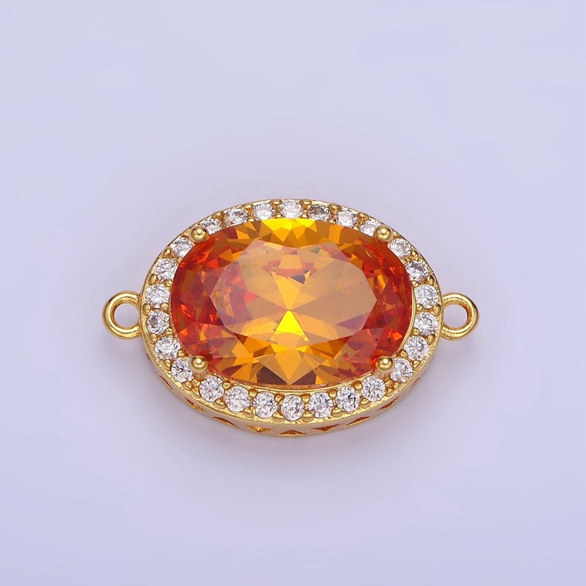 14K Gold Filled Blue, Purple, Pink, Red, Green, Orange, Blue, Olive Green CZ Micro Paved Oval Connector | G379 - G382 - DLUXCA