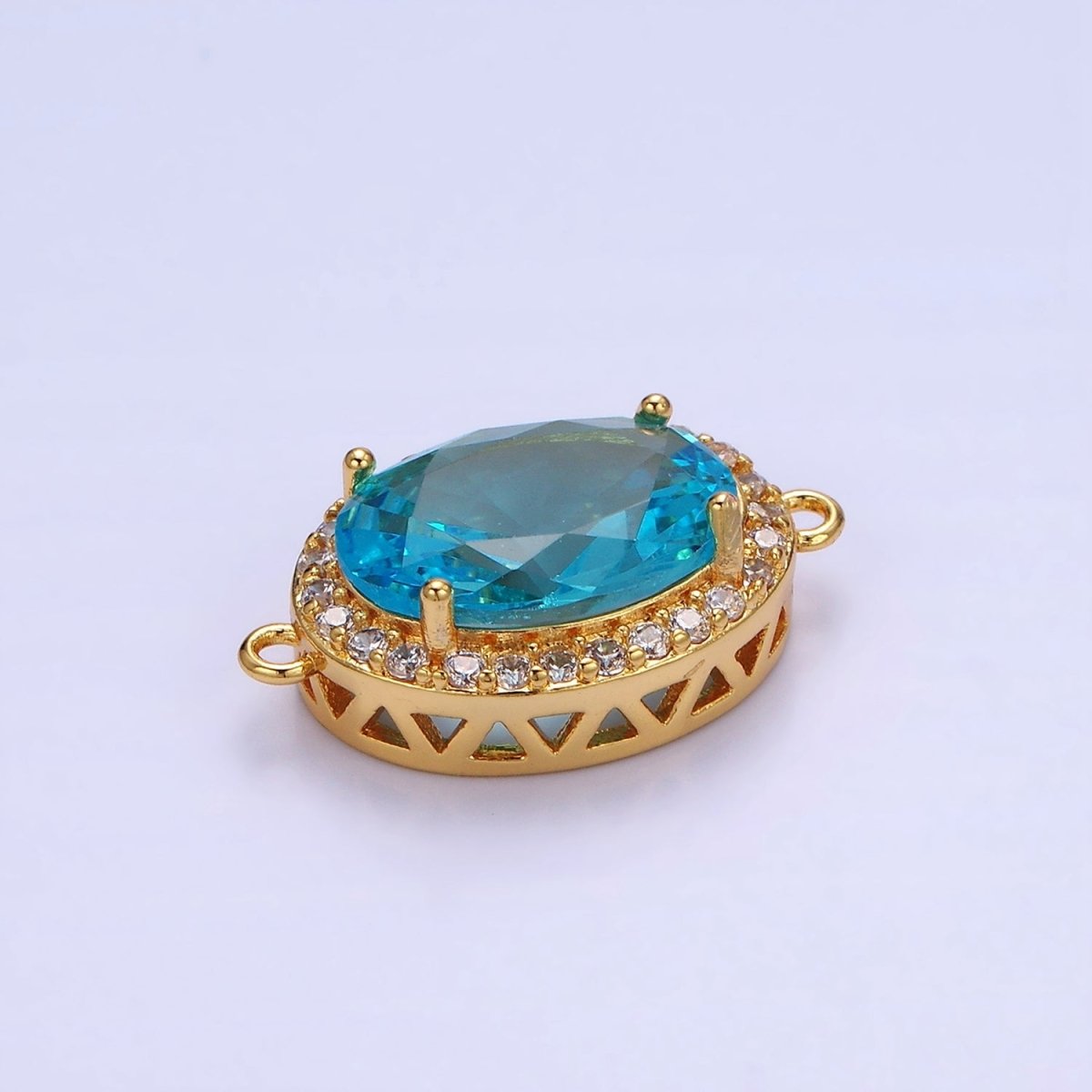 14K Gold Filled Blue, Purple, Pink, Red, Green, Orange, Blue, Olive Green CZ Micro Paved Oval Connector | G379 - G382 - DLUXCA