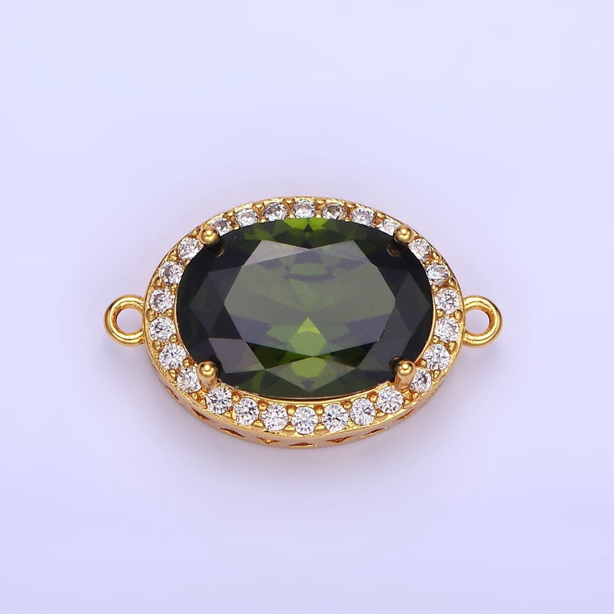 14K Gold Filled Blue, Purple, Pink, Red, Green, Orange, Blue, Olive Green CZ Micro Paved Oval Connector | G379 - G382 - DLUXCA