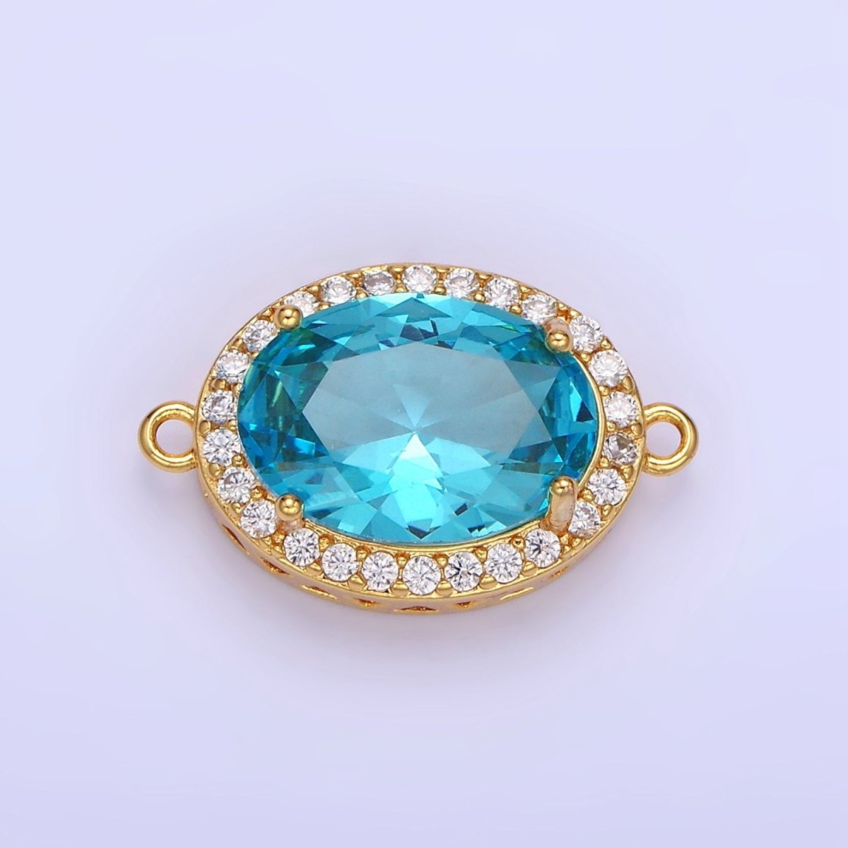 14K Gold Filled Blue, Purple, Pink, Red, Green, Orange, Blue, Olive Green CZ Micro Paved Oval Connector | G379 - G382 - DLUXCA