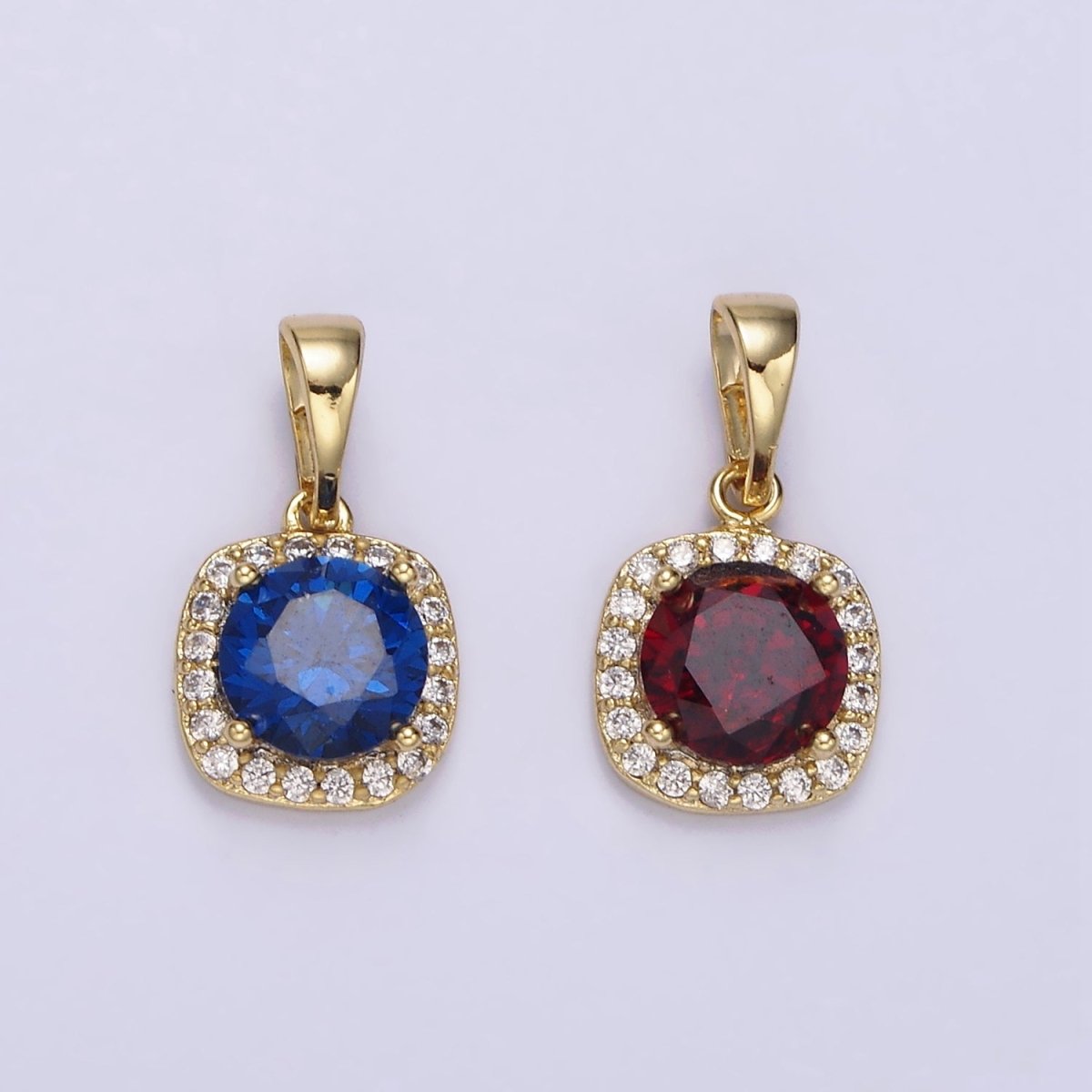 14K Gold Filled Blue, Red CZ Rounded Square Micro Paved Pendant | AA721 AA722 - DLUXCA