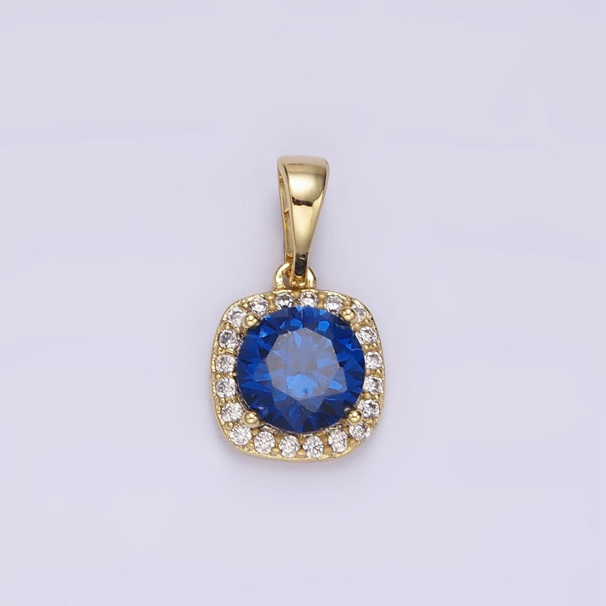 14K Gold Filled Blue, Red CZ Rounded Square Micro Paved Pendant | AA721 AA722 - DLUXCA