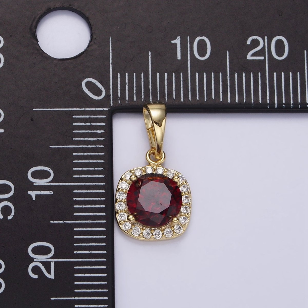 14K Gold Filled Blue, Red CZ Rounded Square Micro Paved Pendant | AA721 AA722 - DLUXCA