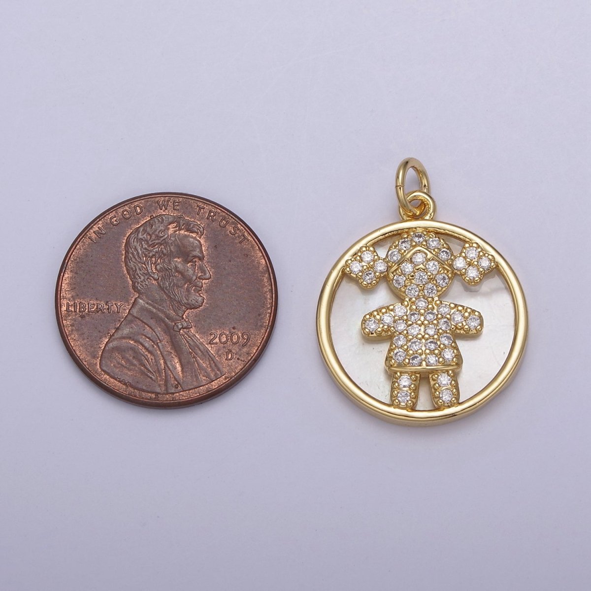 14K Gold Filled Boy / Girl Charm Pendant, CZ Micro Pave Pearl Boy and Girl Pendant, Kids Charm, Cubic Zirconia, Charm Necklace N-798 N-799 - DLUXCA