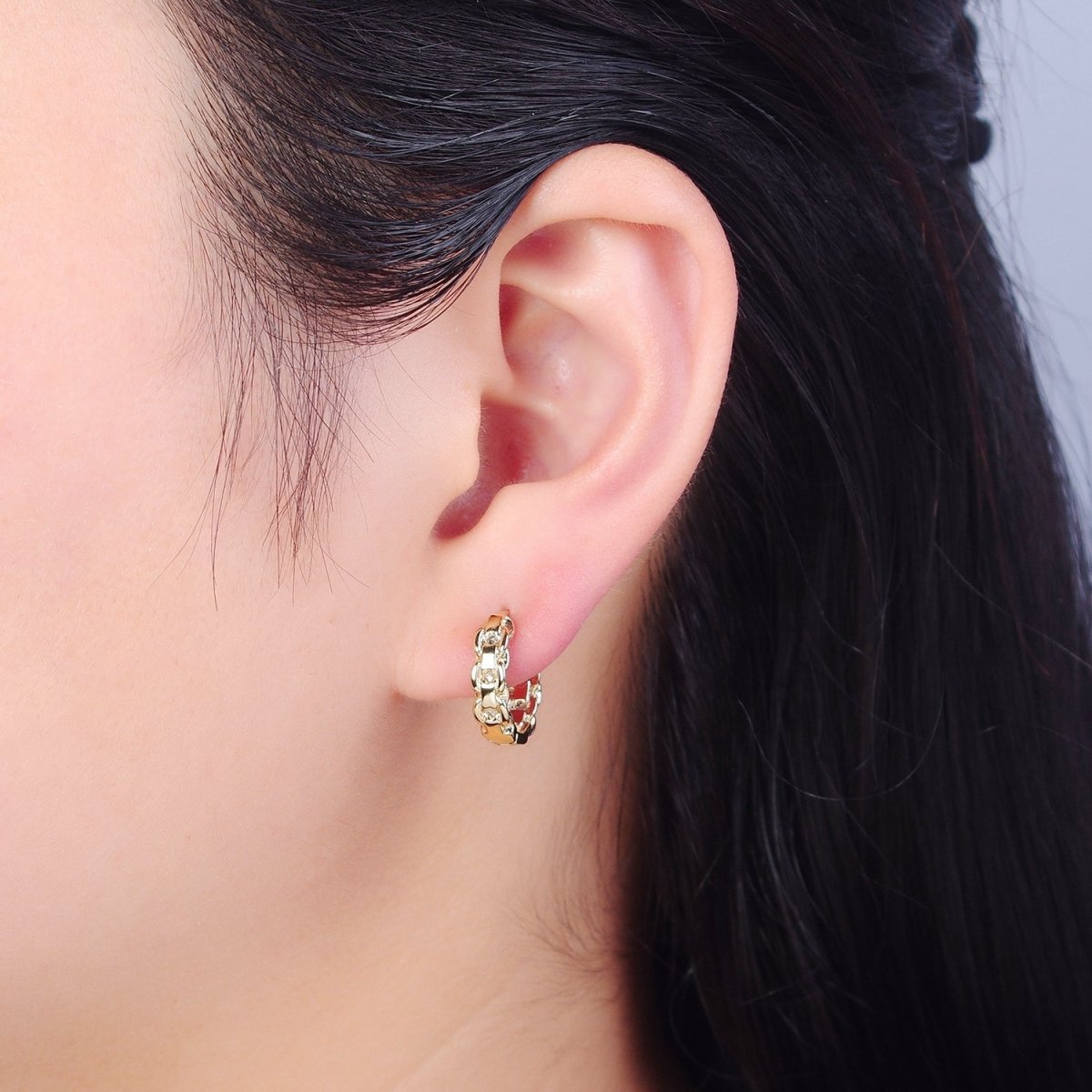 14K Gold Filled Braided Rolo Chain Link Huggie Hoop Earrings P-377 - DLUXCA