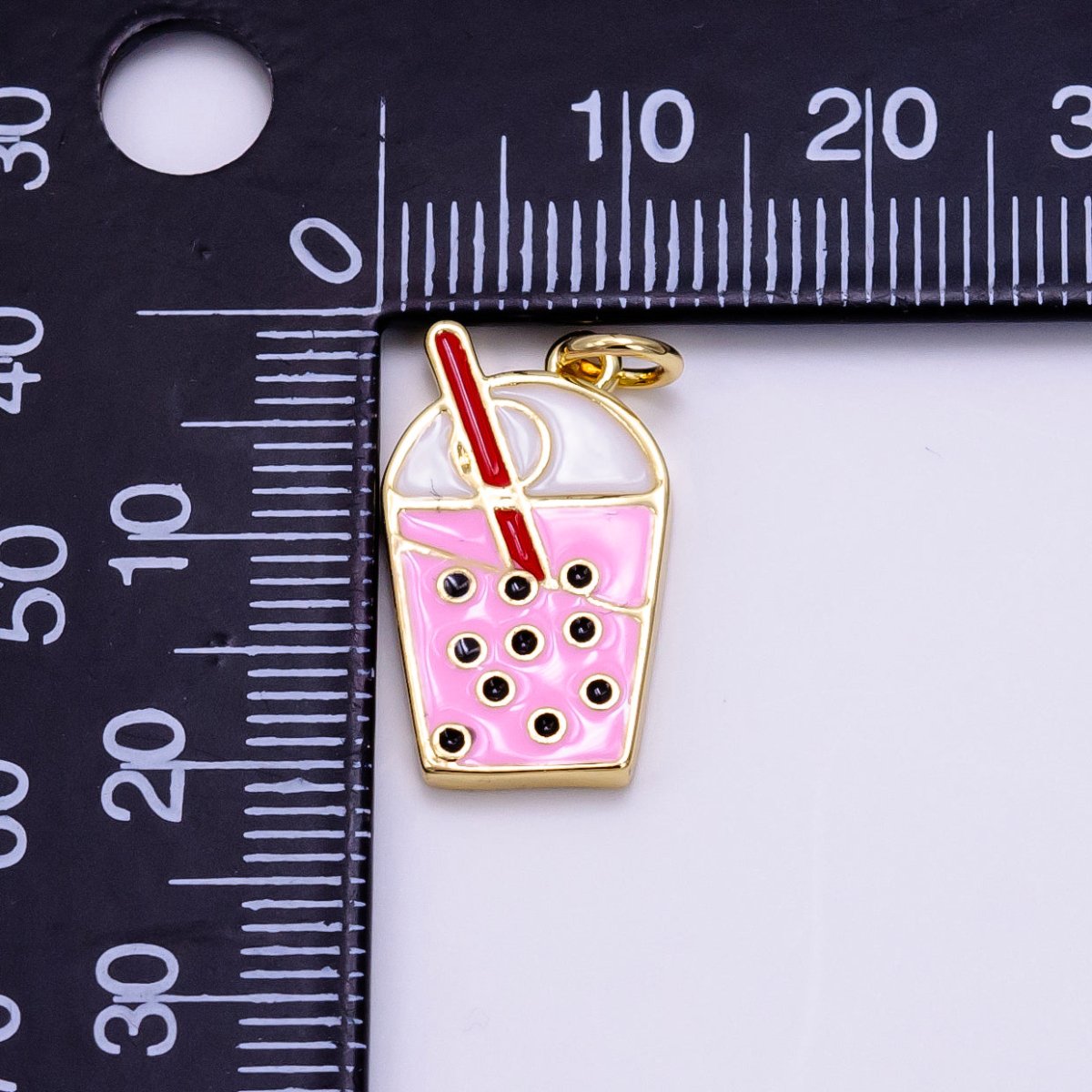 14K Gold Filled Bubble Boba Drink Pink Enamel Charm | AG755 - DLUXCA