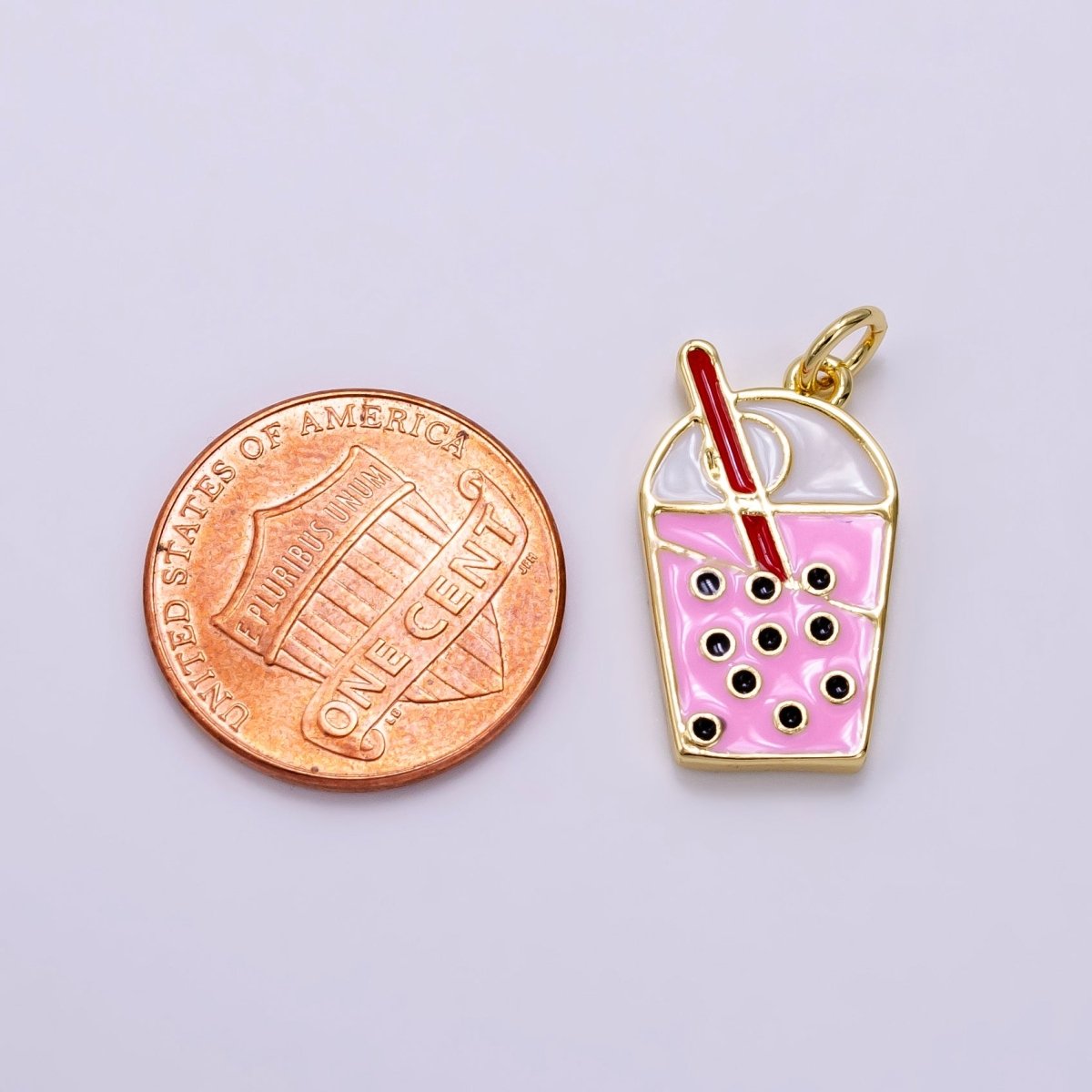 14K Gold Filled Bubble Boba Drink Pink Enamel Charm | AG755 - DLUXCA