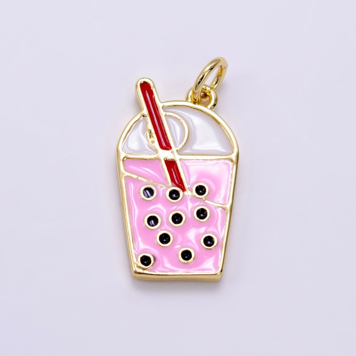 14K Gold Filled Bubble Boba Drink Pink Enamel Charm | AG755 - DLUXCA