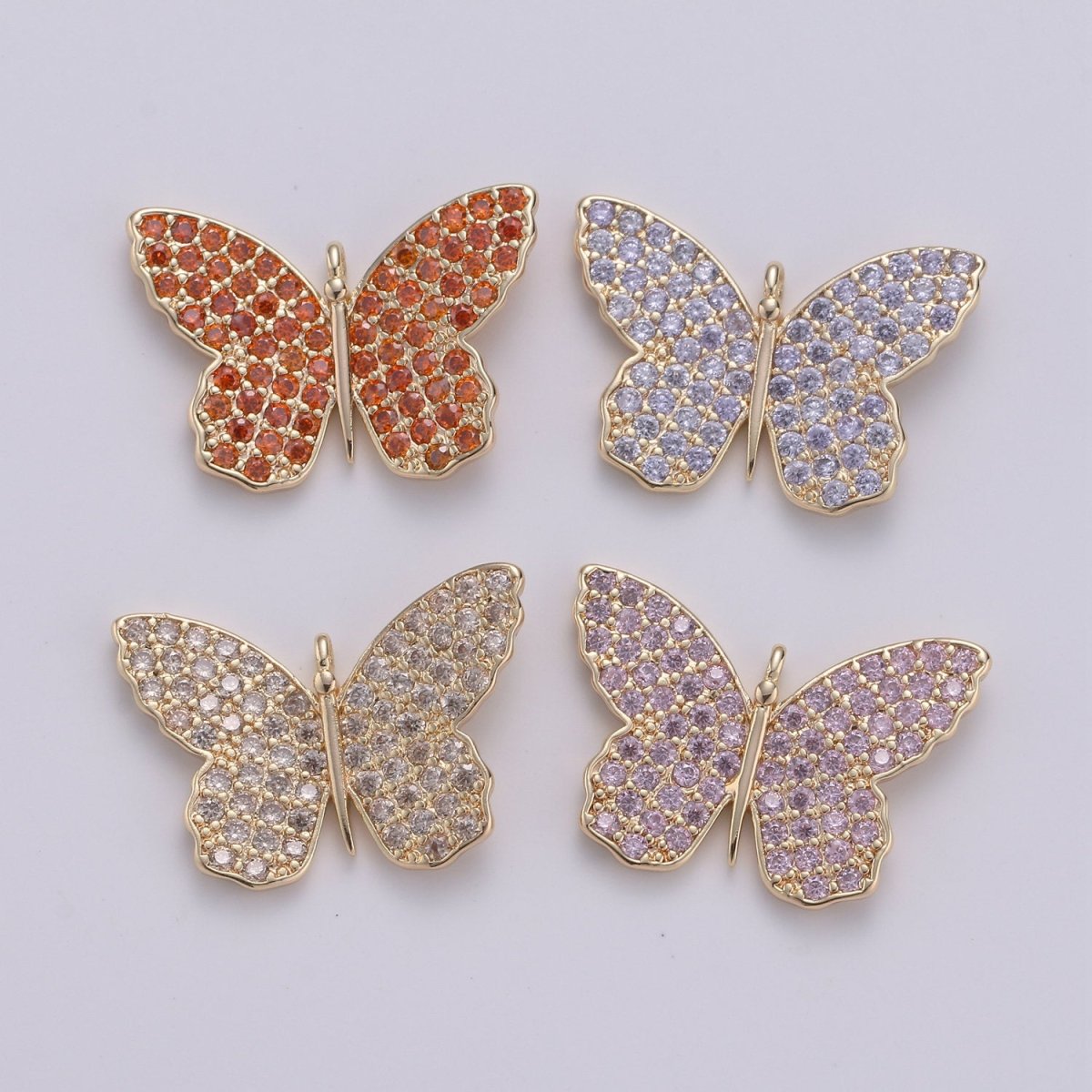 14K Gold Filled Butterfly Charm Cubic butterfly charm, Gold butterfly pendant in Blue Purple Red Topaz Cz Micro Pave Charm E-412 E-553 E-555 E-556 E-594 - DLUXCA