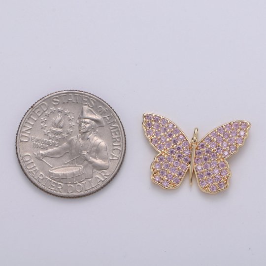 14K Gold Filled Butterfly Charm Cubic butterfly charm, Gold butterfly pendant in Blue Purple Red Topaz Cz Micro Pave Charm E-412 E-553 E-555 E-556 E-594 - DLUXCA